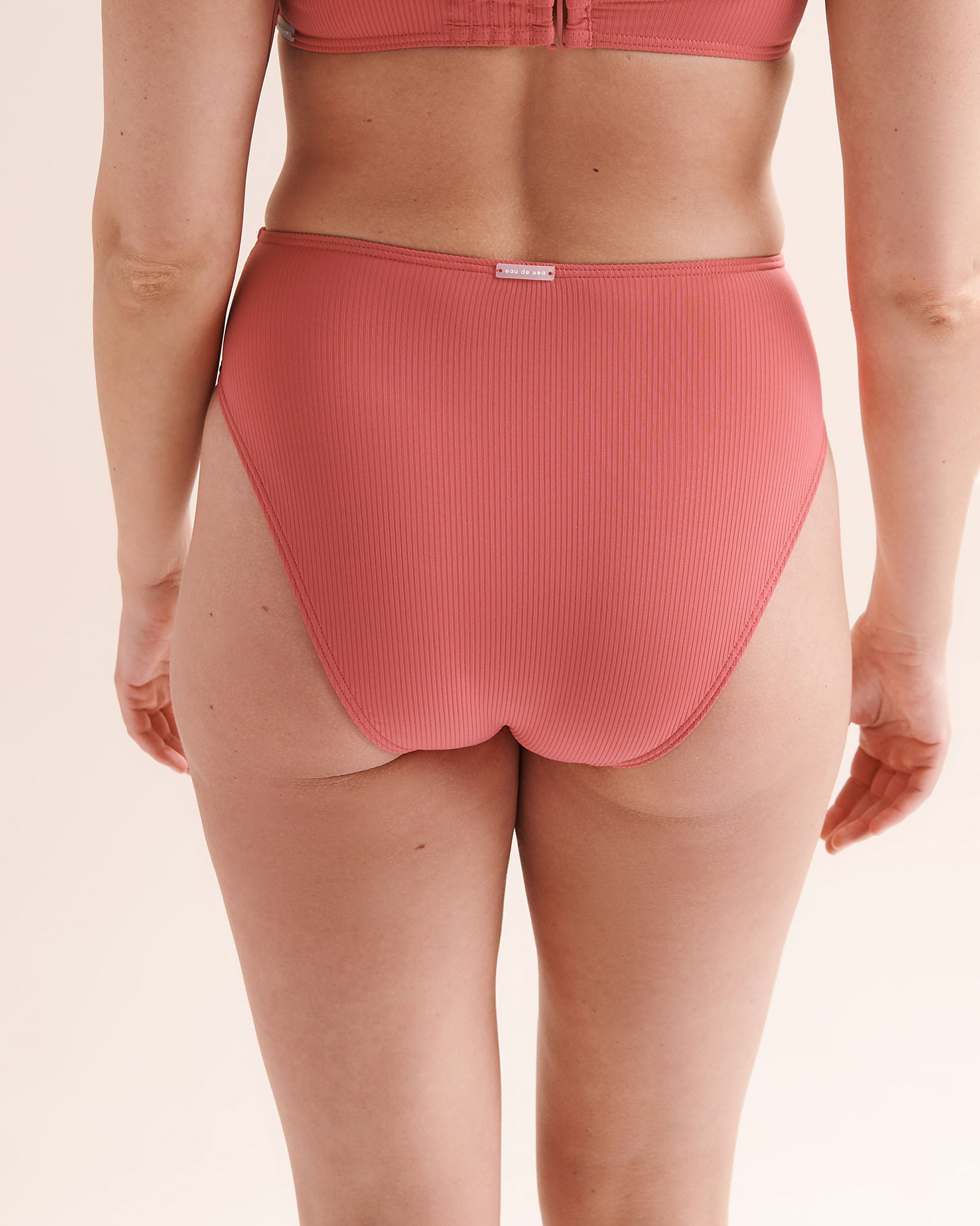 EAU DE SEA Bas de bikini taille haute brésilien gainant côtelé Rose 01300619 - View4