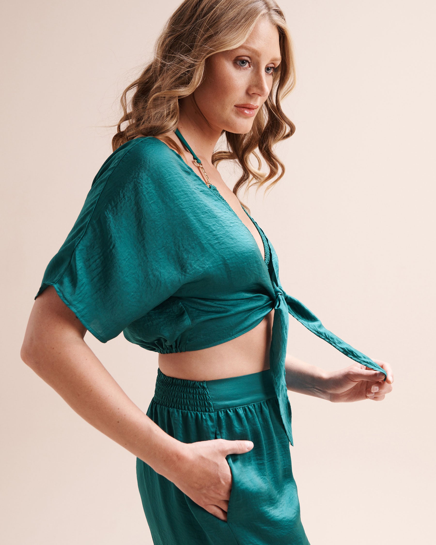 SANTEMARE Haut en satin Vert 02100052 - Voir5