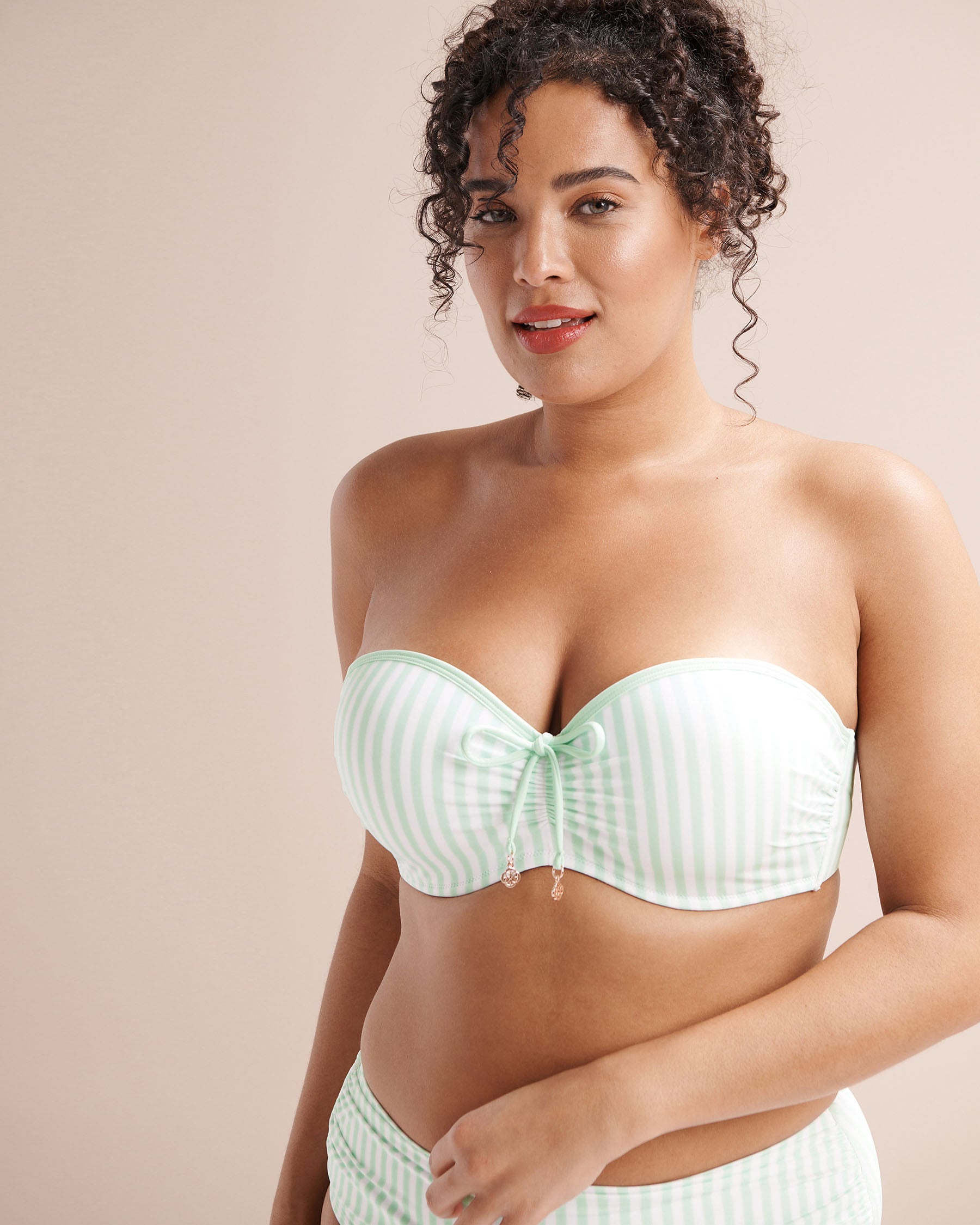 TURQUOISE COUTURE Striped D Cup Bandeau Bikini Top Blue 01200146 - View1