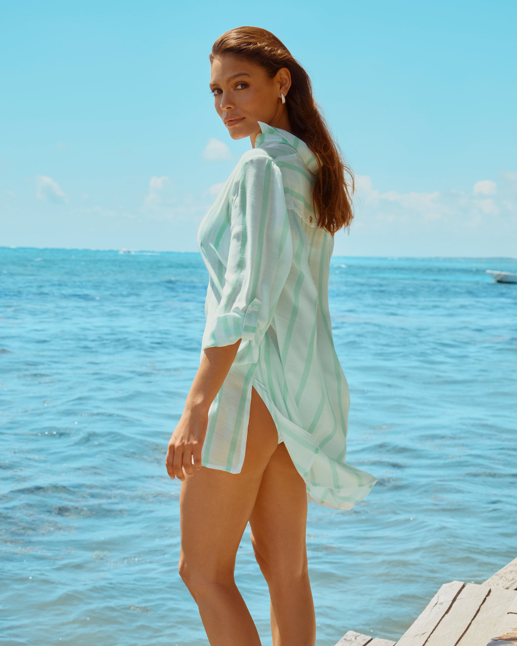 TURQUOISE COUTURE Striped Long Sleeves Shirt Blue 02100053 - View1