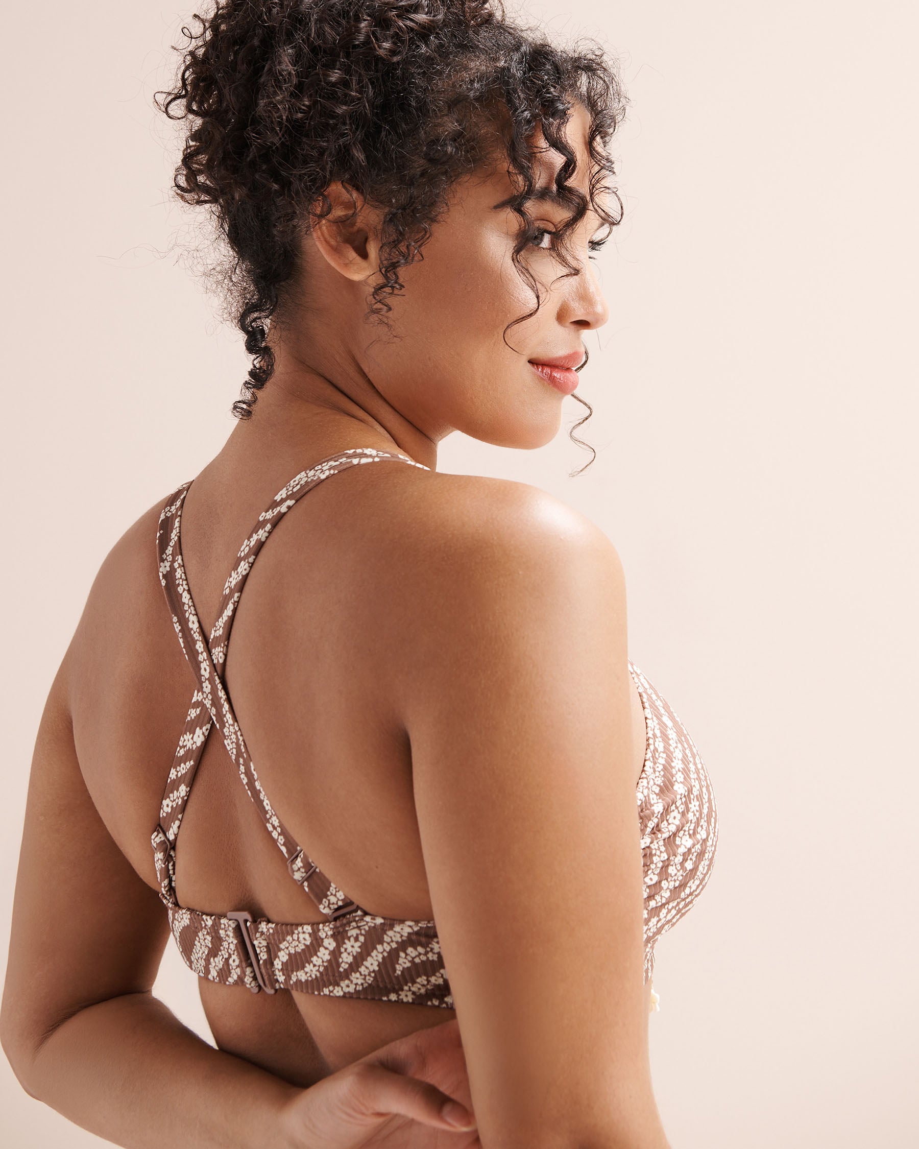 MY BIKINI STORY Haut de bikini bralette bonnet D côtelé zébré floral Brun muscade 01200143 - View3