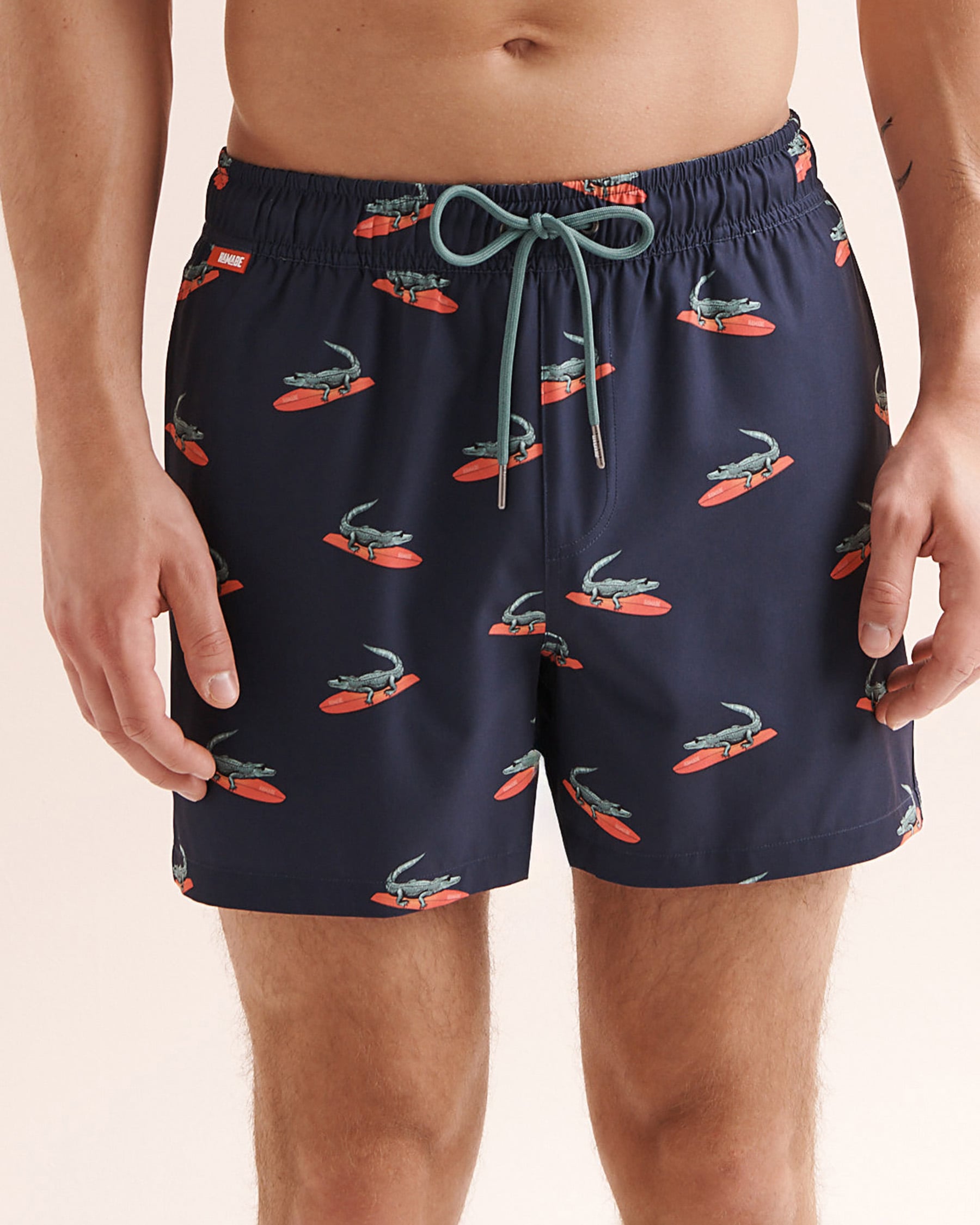 HAMABE Maillot volley 4.5'' avec doublure confort au motif crocodile Bleu maritime 03100088 - View5