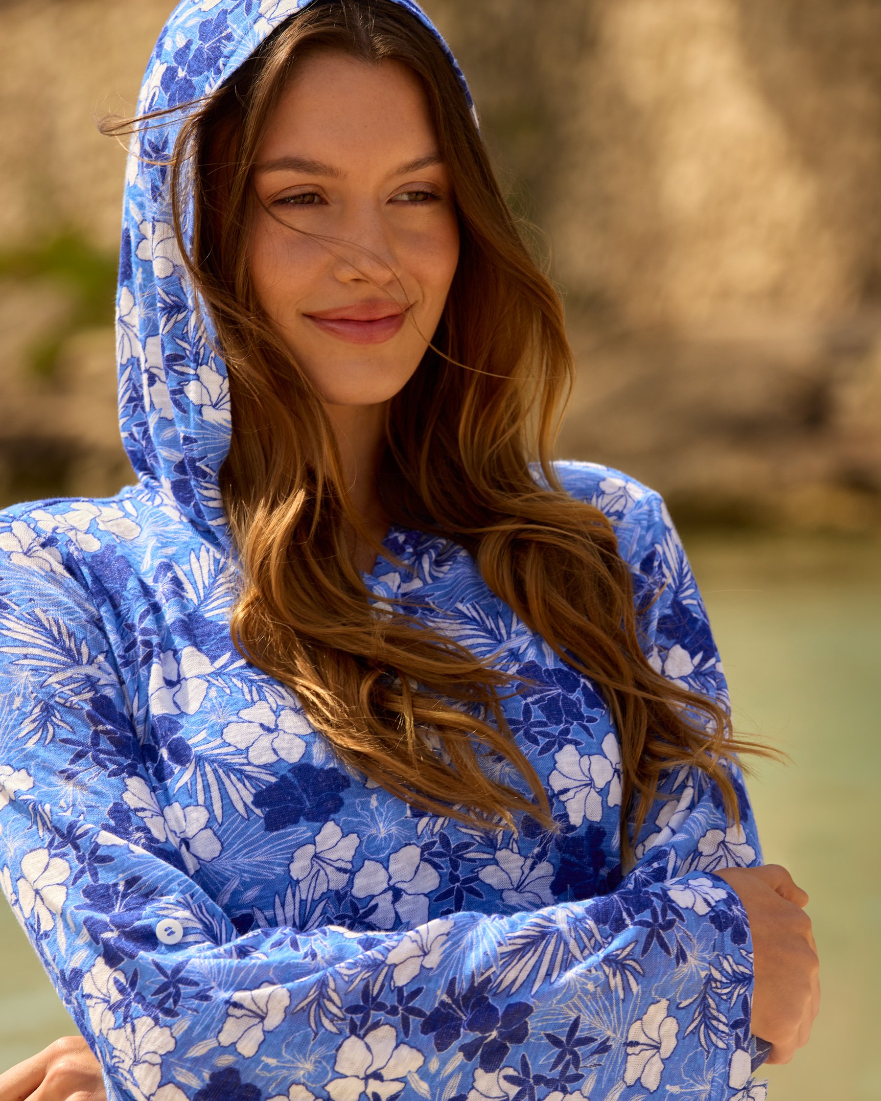 EAU DE SEA Tunique à capuchon en tricot flammé à motif floral Bleu ciel 02400068 - View2