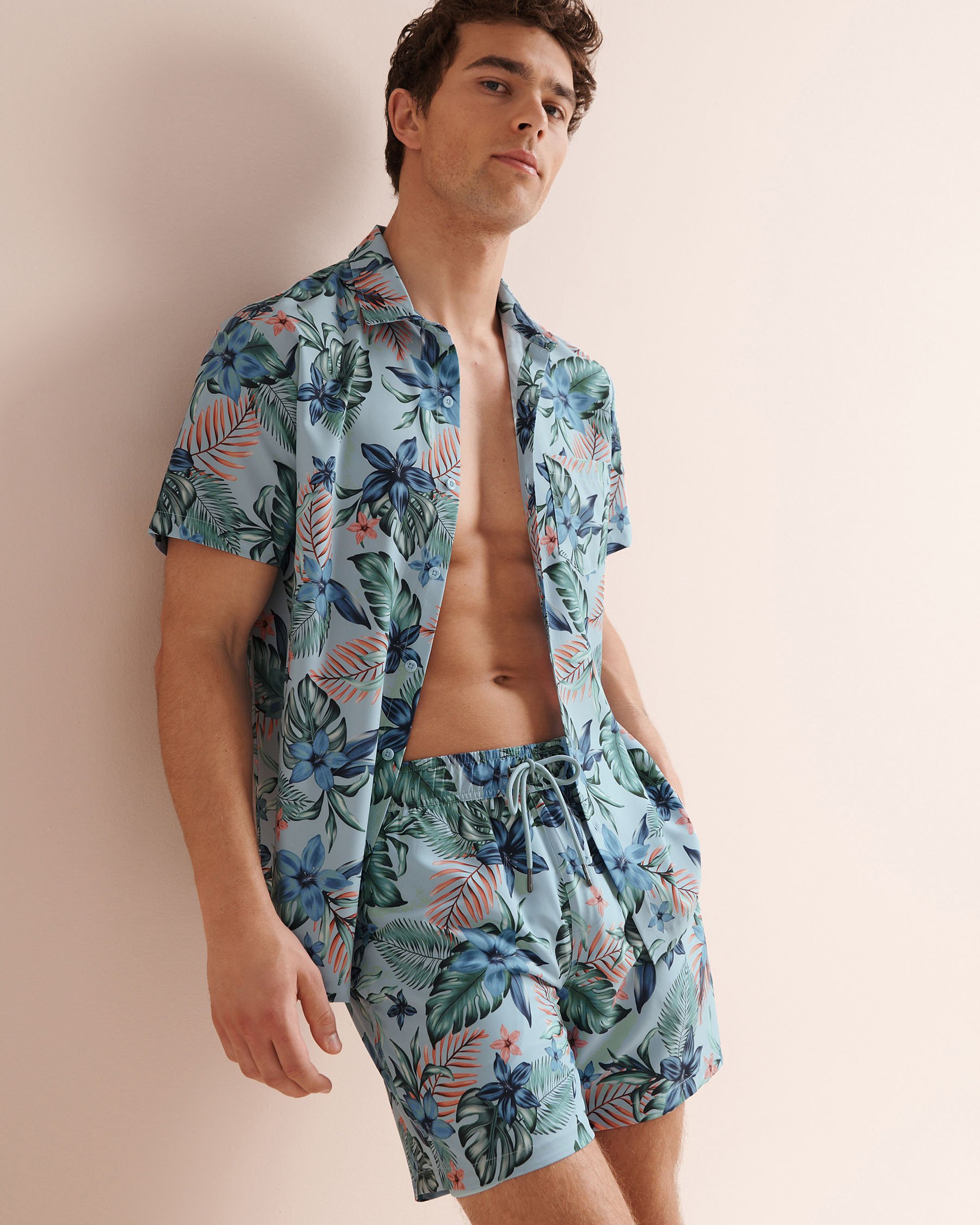 HAMABE Foliage Short Sleeves Shirt Blue 04100072 - View1