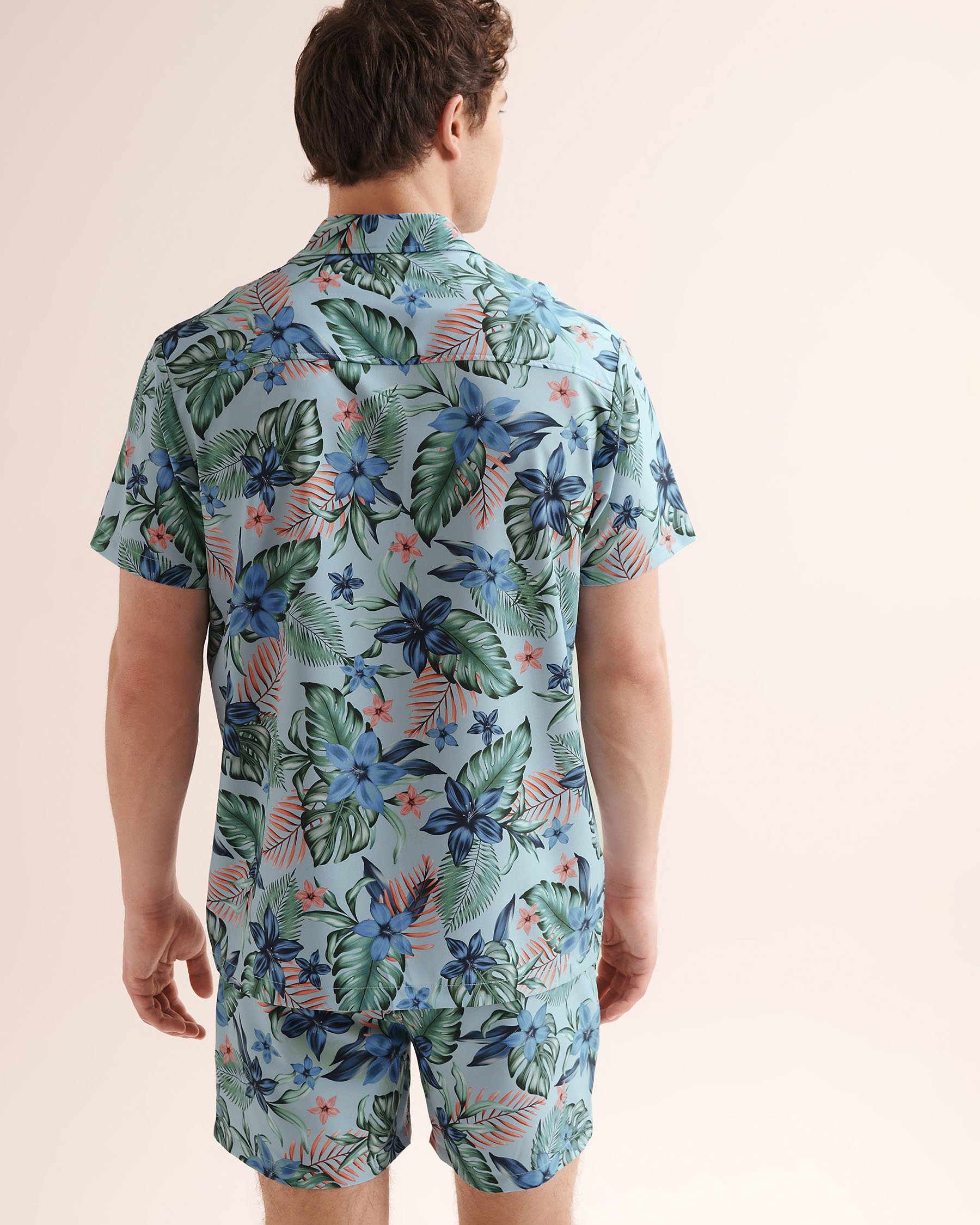 HAMABE Foliage Short Sleeves Shirt Blue 04100072 - View2