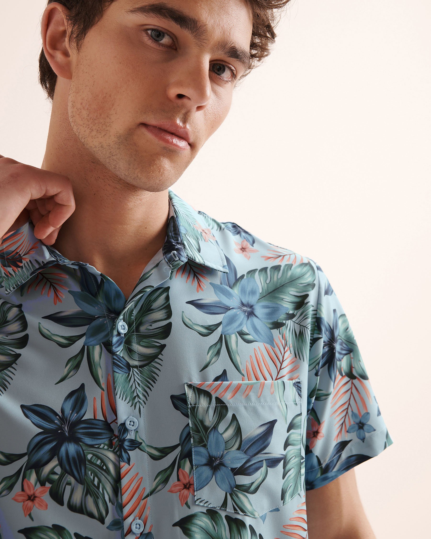 HAMABE Foliage Short Sleeves Shirt Blue 04100072 - View3