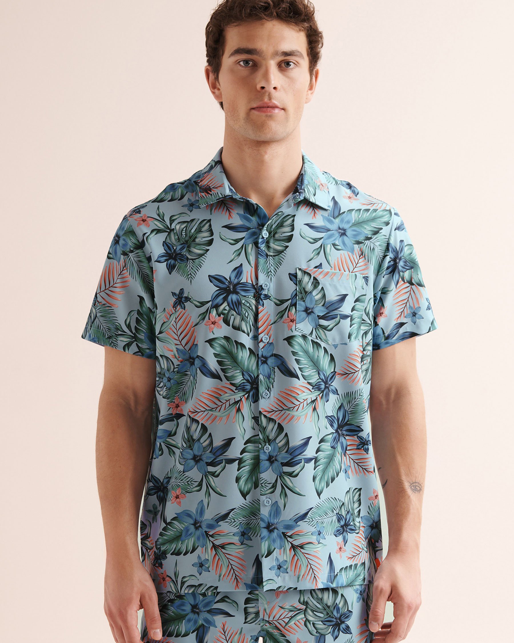HAMABE Foliage Short Sleeves Shirt Blue 04100072 - View4