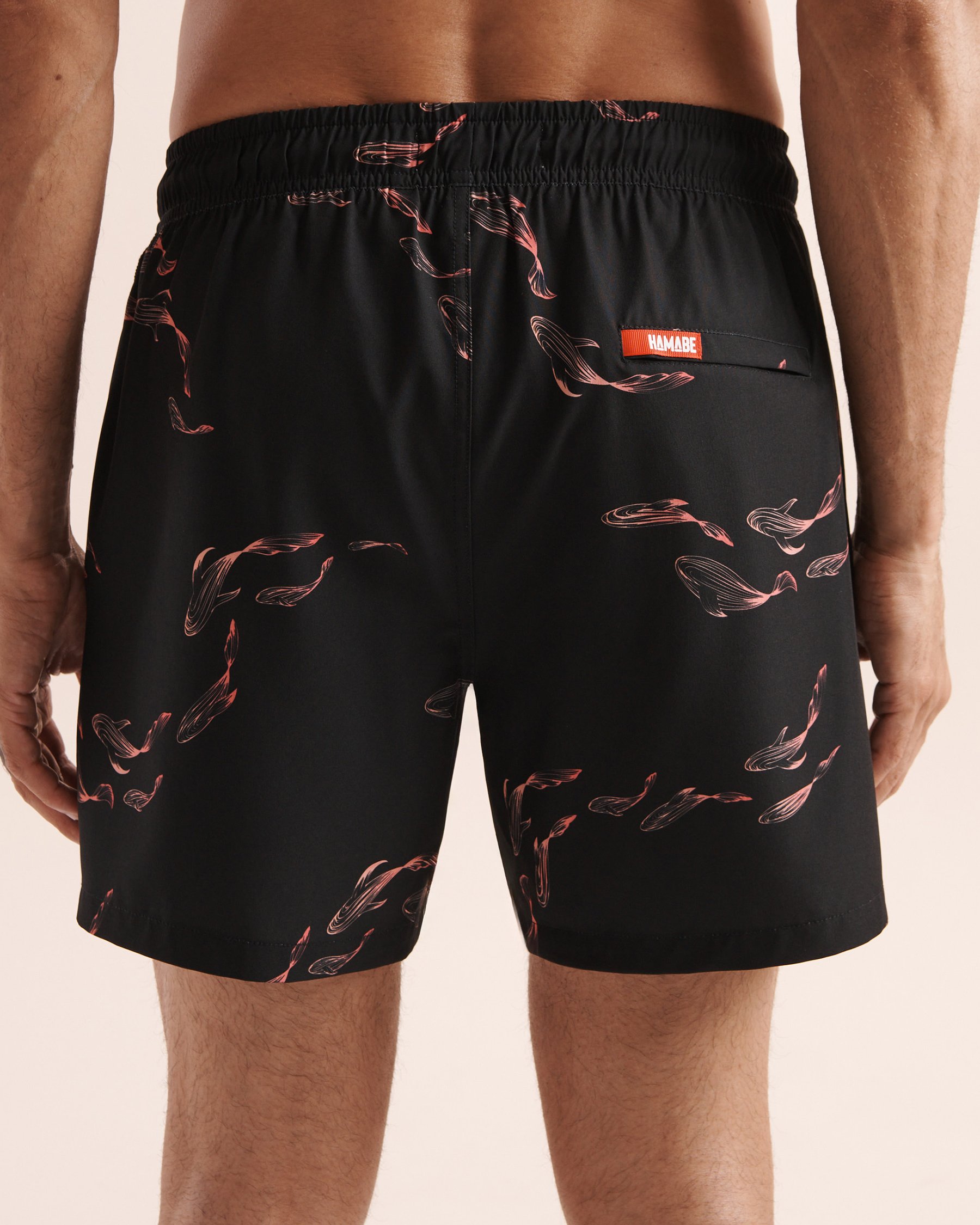 HAMABE Fish Print 4.5'' Volley Swimsuit With Brief Liner Black and red 03100092 - View2