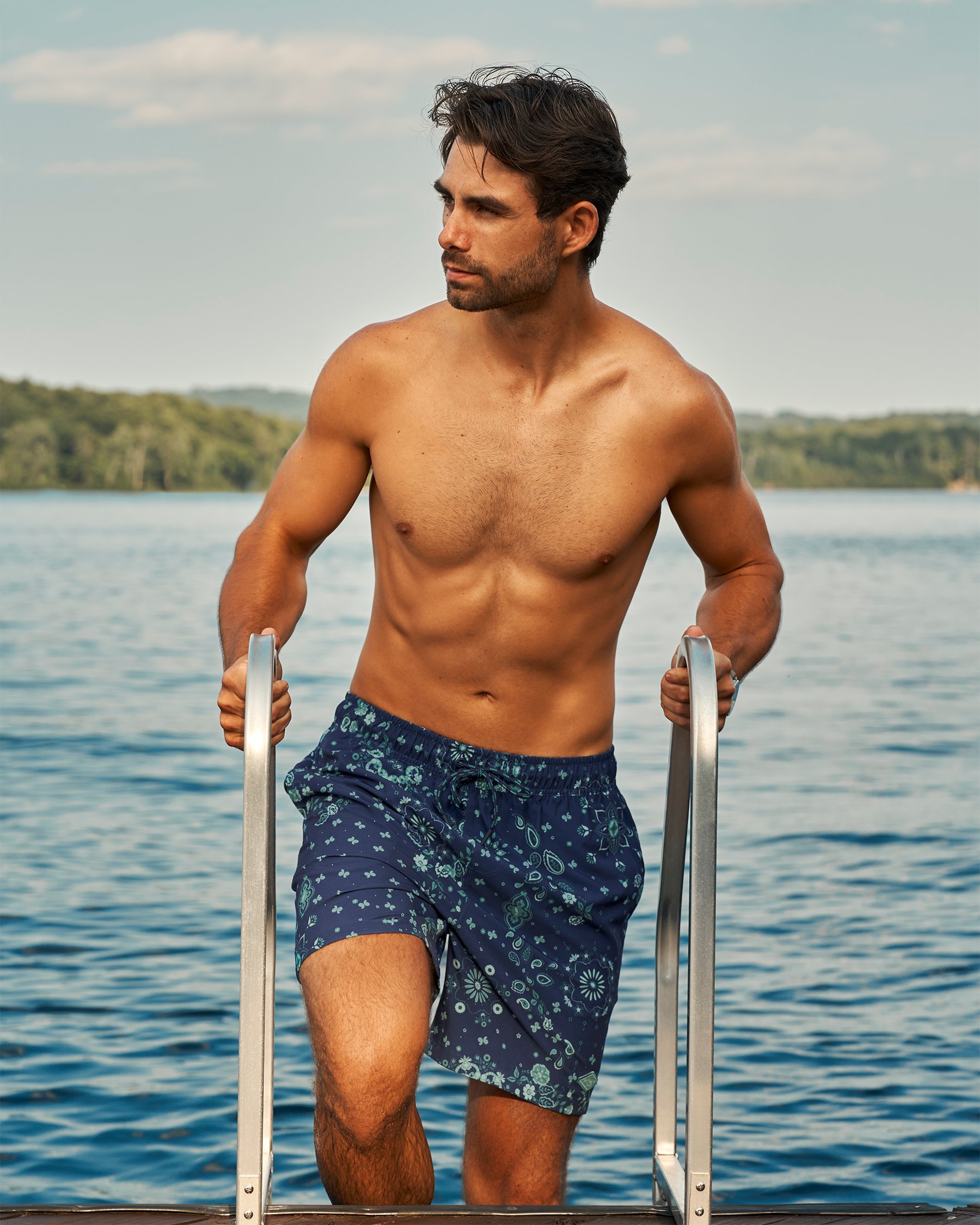 SHORELINE SEVEN Floral Paisley Compressive Liner 6'' Volley Swimsuit Blue 03100094 - View1