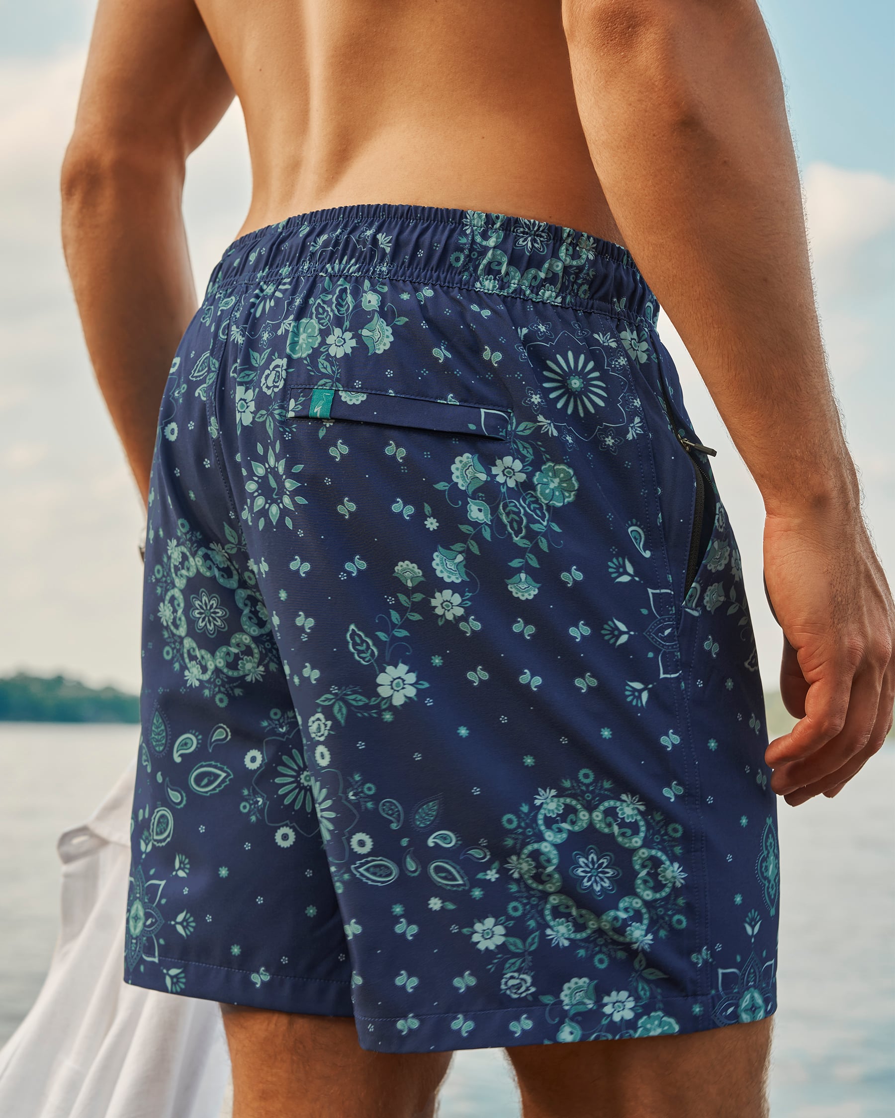 SHORELINE SEVEN Floral Paisley Compressive Liner 6'' Volley Swimsuit Blue 03100094 - View2