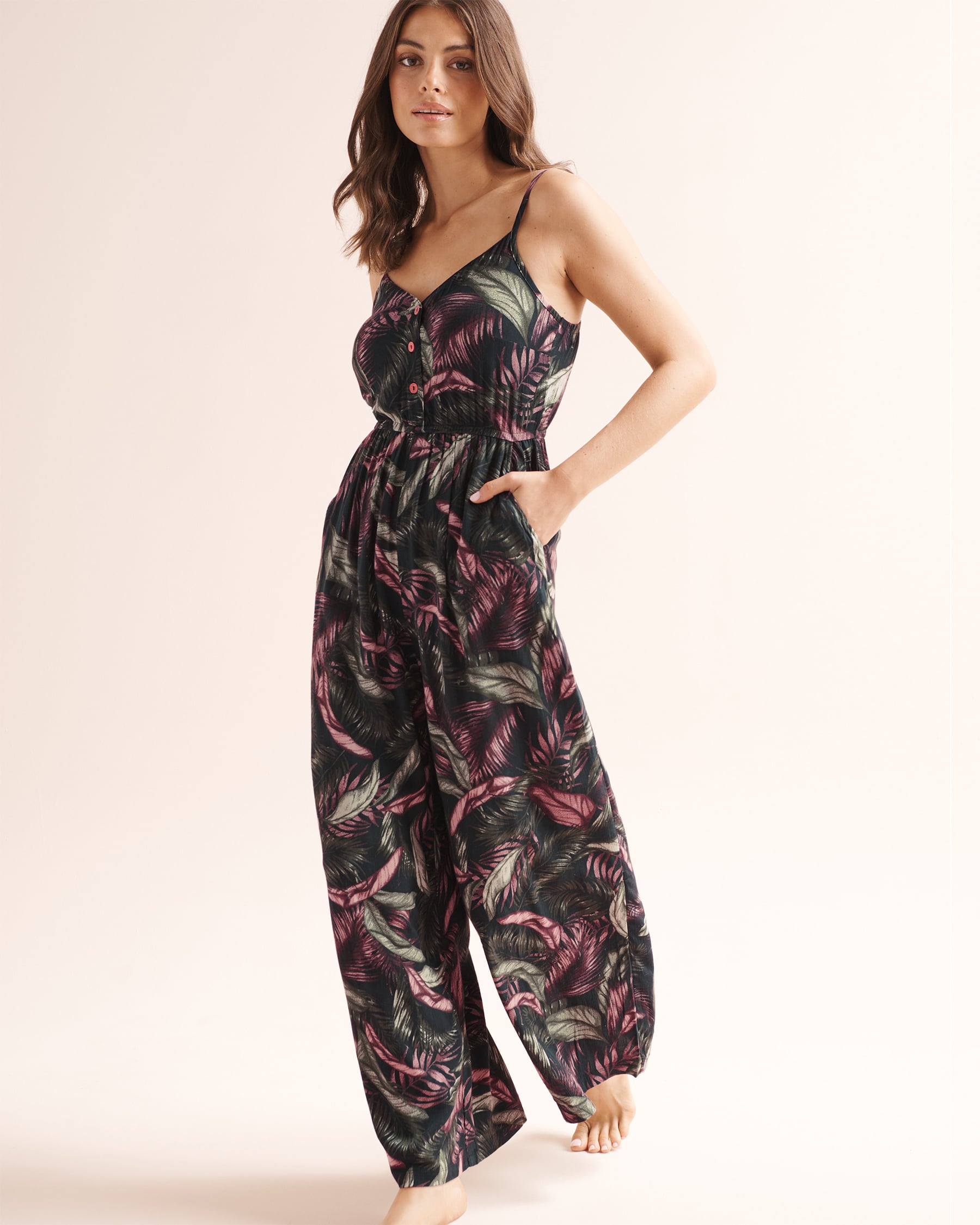 TURQUOISE COUTURE Foliage Print Jumpsuit Black, green and beige 02300209 - View4