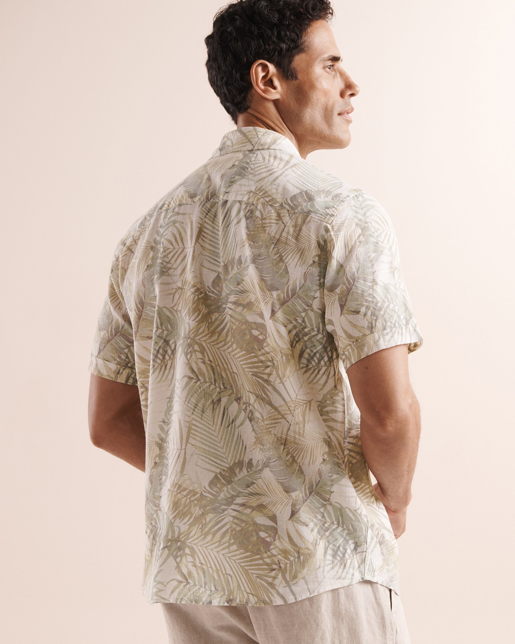 PUBLIC BEACH Chemise en mélange de lin à imprimé feuillage Blanc, beige et vert PB9213BIK - View2