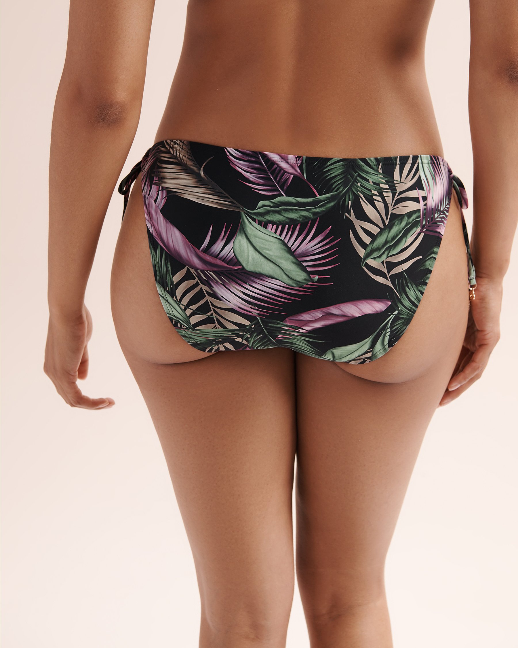 TURQUOISE COUTURE Bas de bikini taille basse à nouer à imprimé feuillage Noir, vert, beige et rose 01300648 - View2