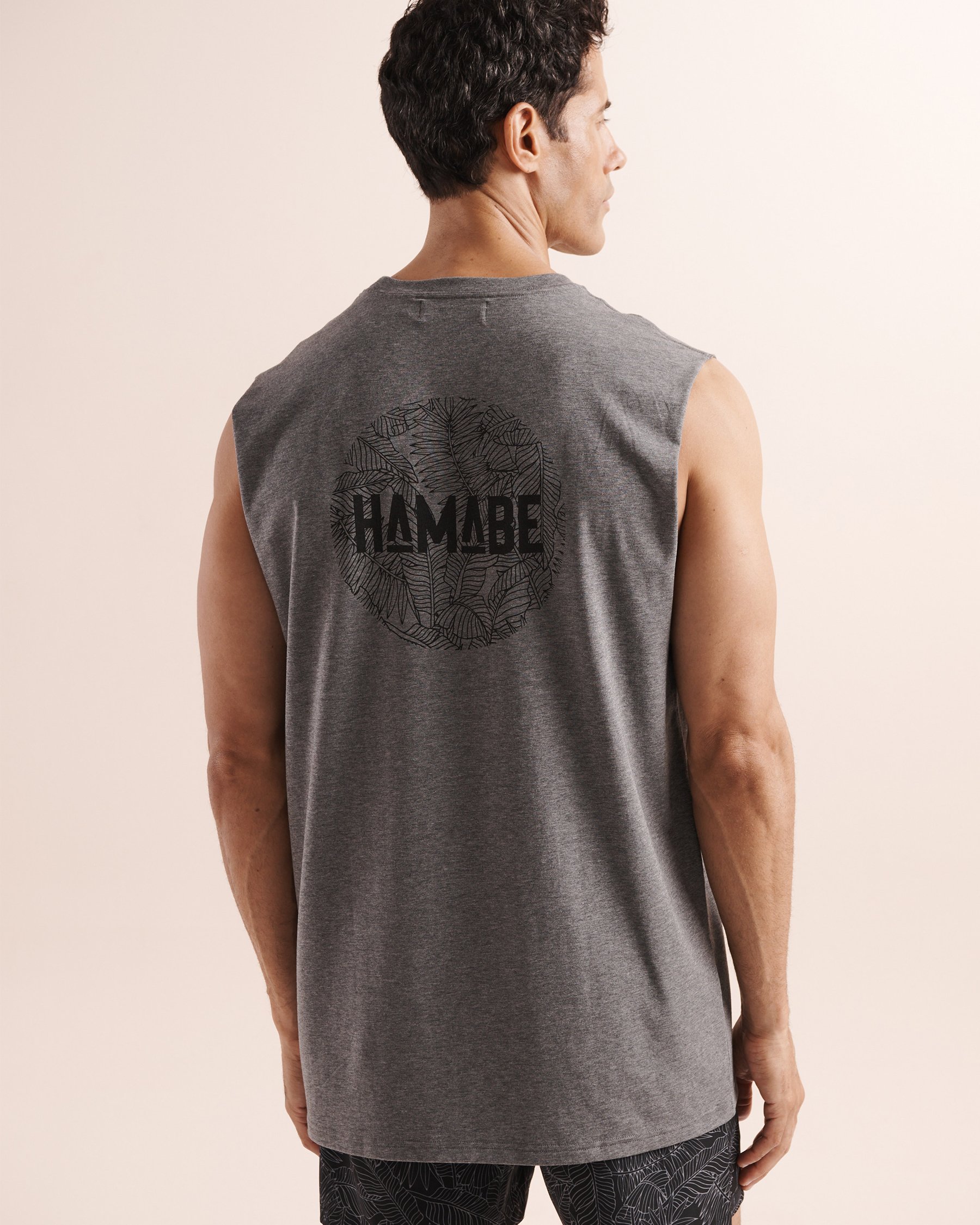HAMABE Foliage Signature Print Muscle Tank Top Grey and black 04100080 - View2