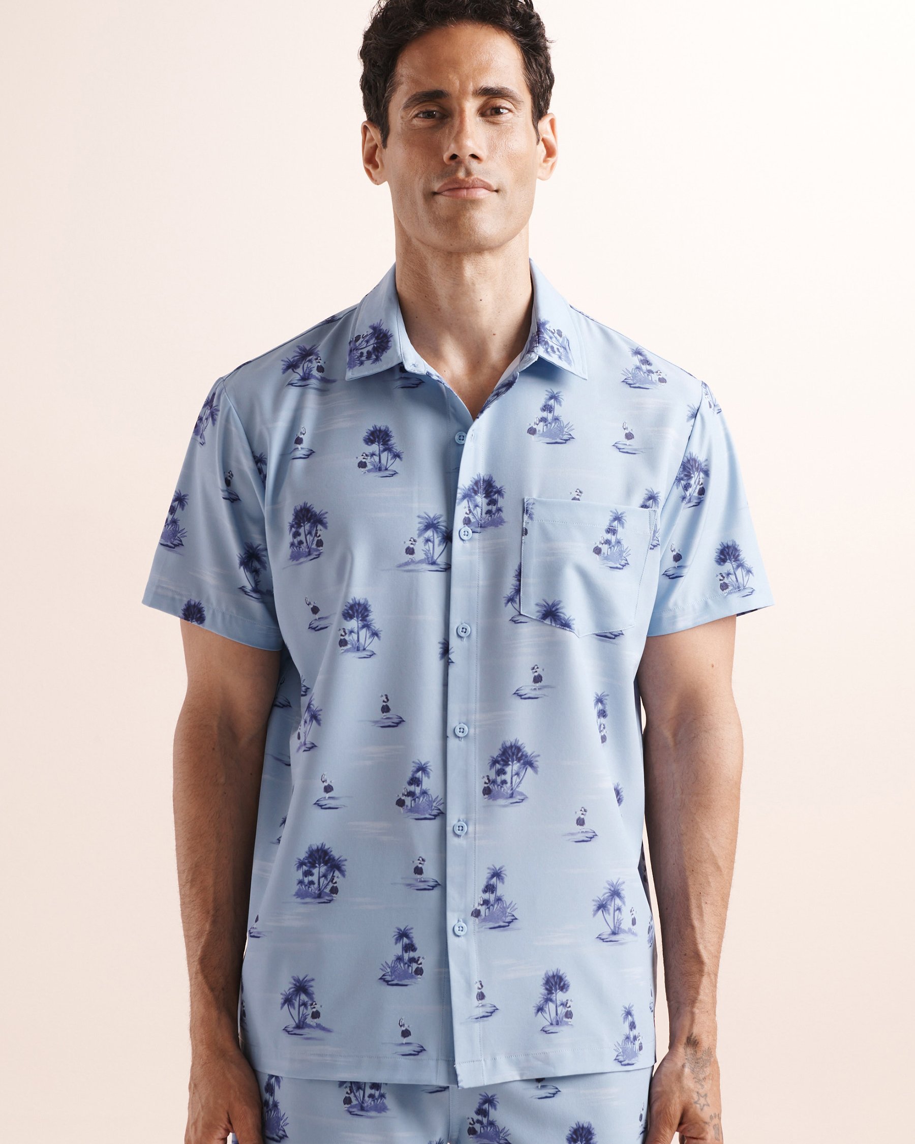 HAMABE Chemise à manches courtes à imprimé hula hawaïen Bleu 04100078 - View5