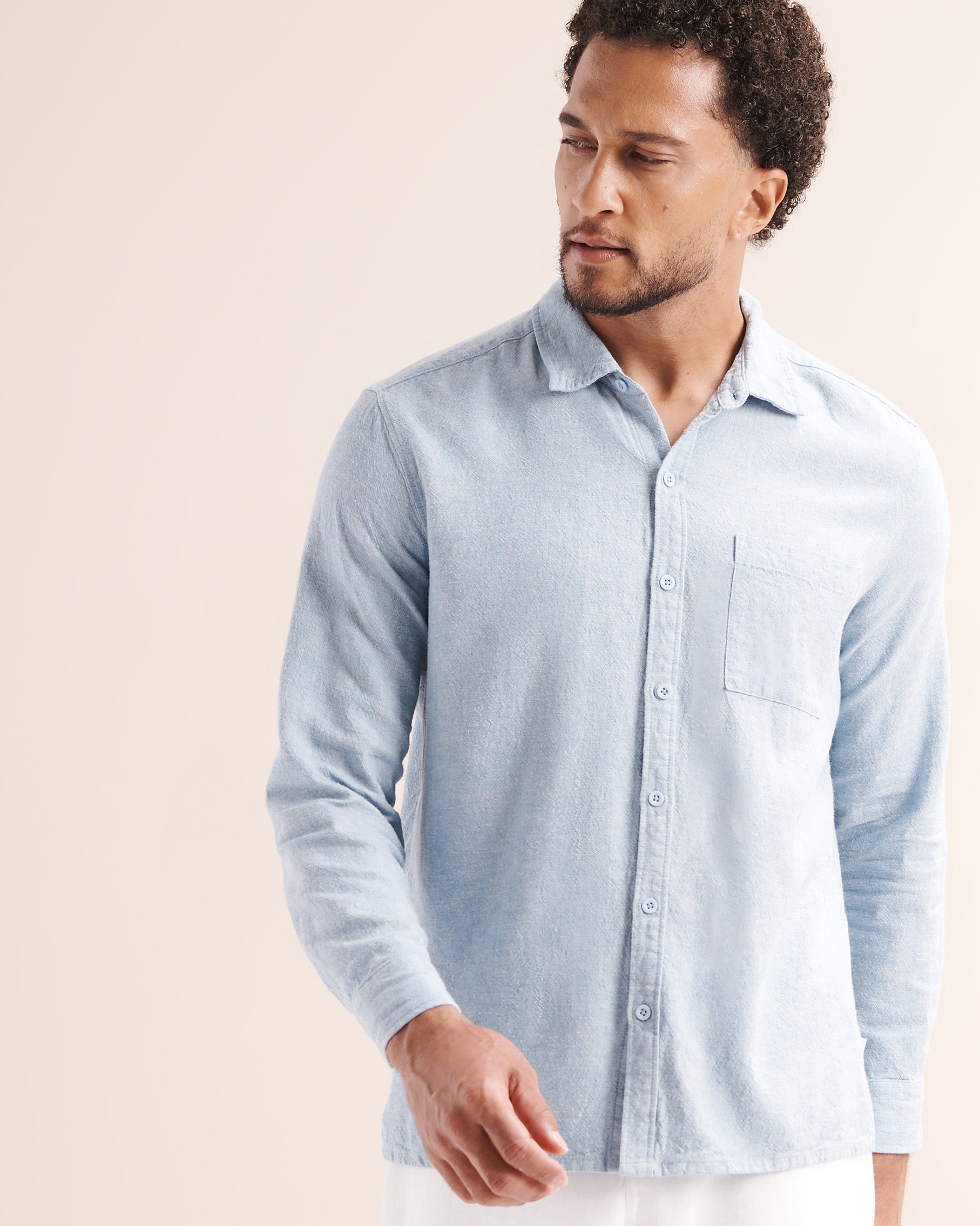 OFF THE BEACH Linen Blend Long Sleeves Shirt Chambray Blue 04100075 - View3
