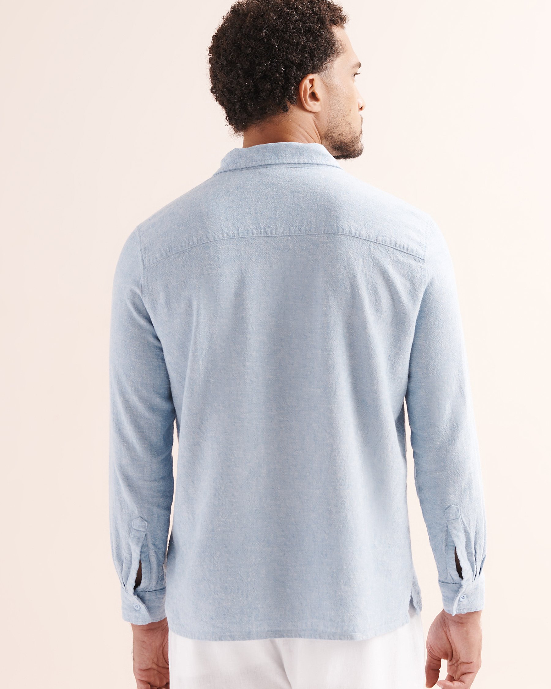 OFF THE BEACH Linen Blend Long Sleeves Shirt Chambray Blue 04100075 - View4