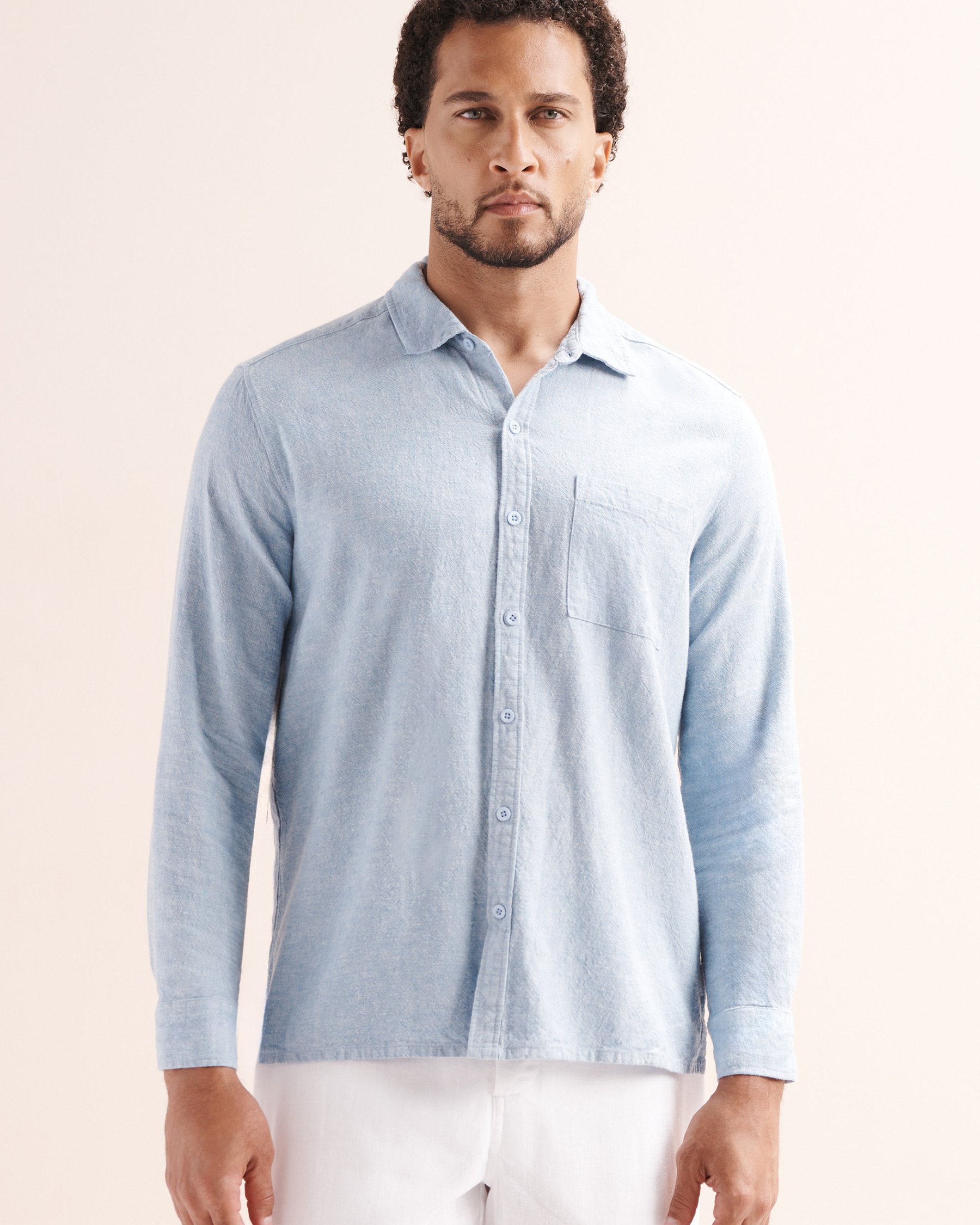 OFF THE BEACH Linen Blend Long Sleeves Shirt Chambray Blue 04100075 - View6