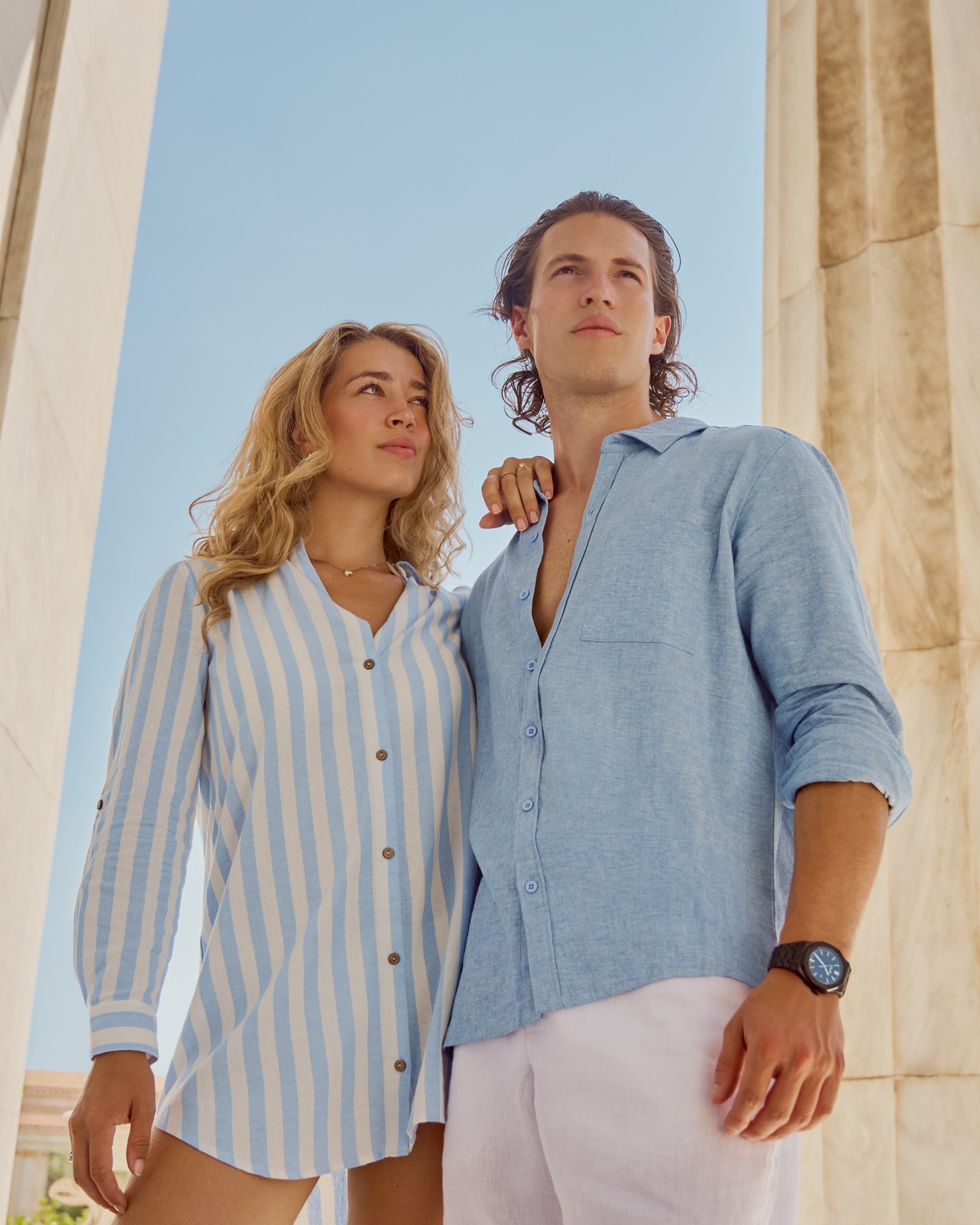 OFF THE BEACH Linen Blend Long Sleeves Shirt Chambray Blue 04100075 - View2