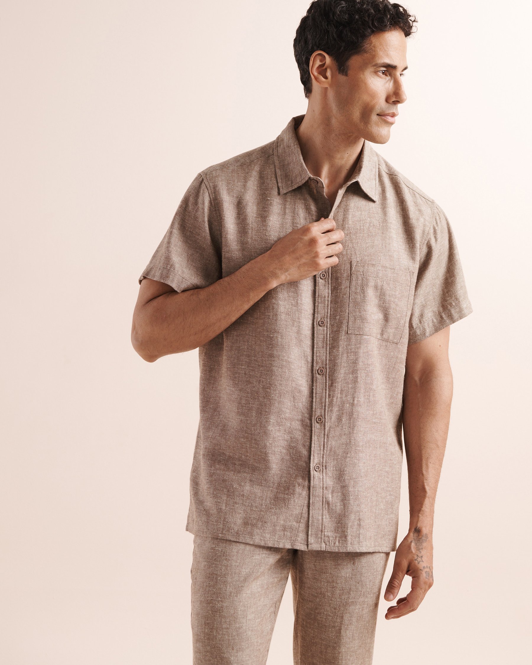 OFF THE BEACH Linen Blend Short Sleeves Shirt Beige 04100049 - View1