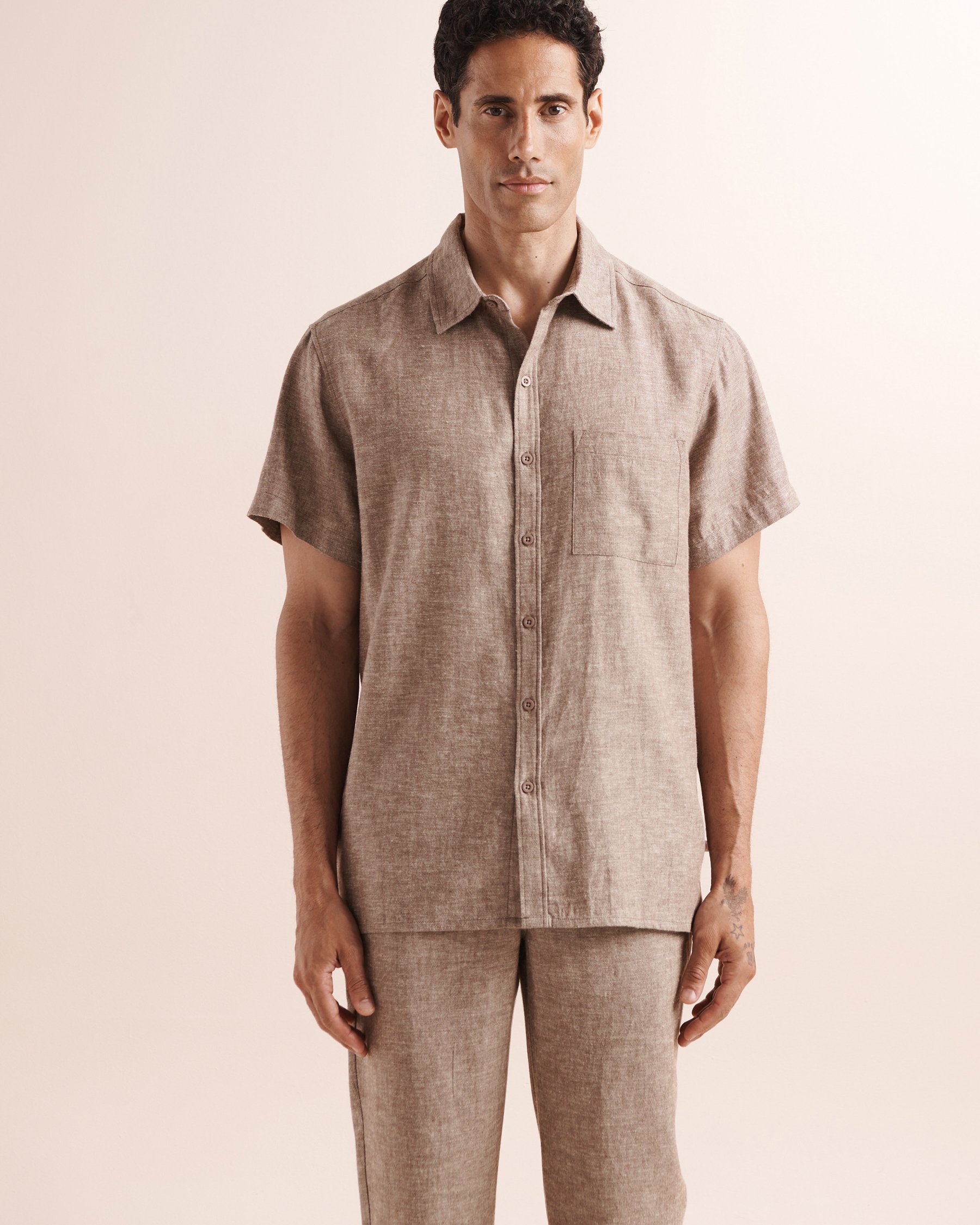 OFF THE BEACH Linen Blend Short Sleeves Shirt Beige 04100049 - View4
