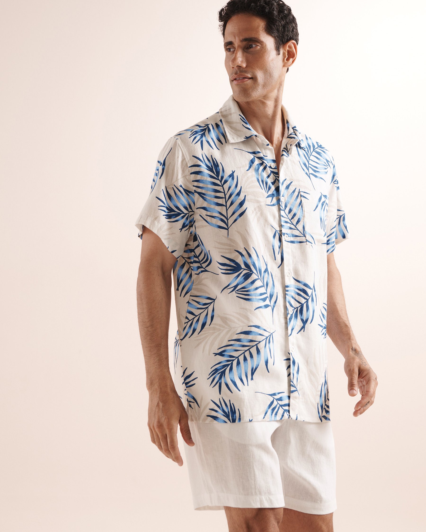 OFF THE BEACH Chemise à manches courtes en mélange de lin Bleu, beige et blanc 04100049 - View4