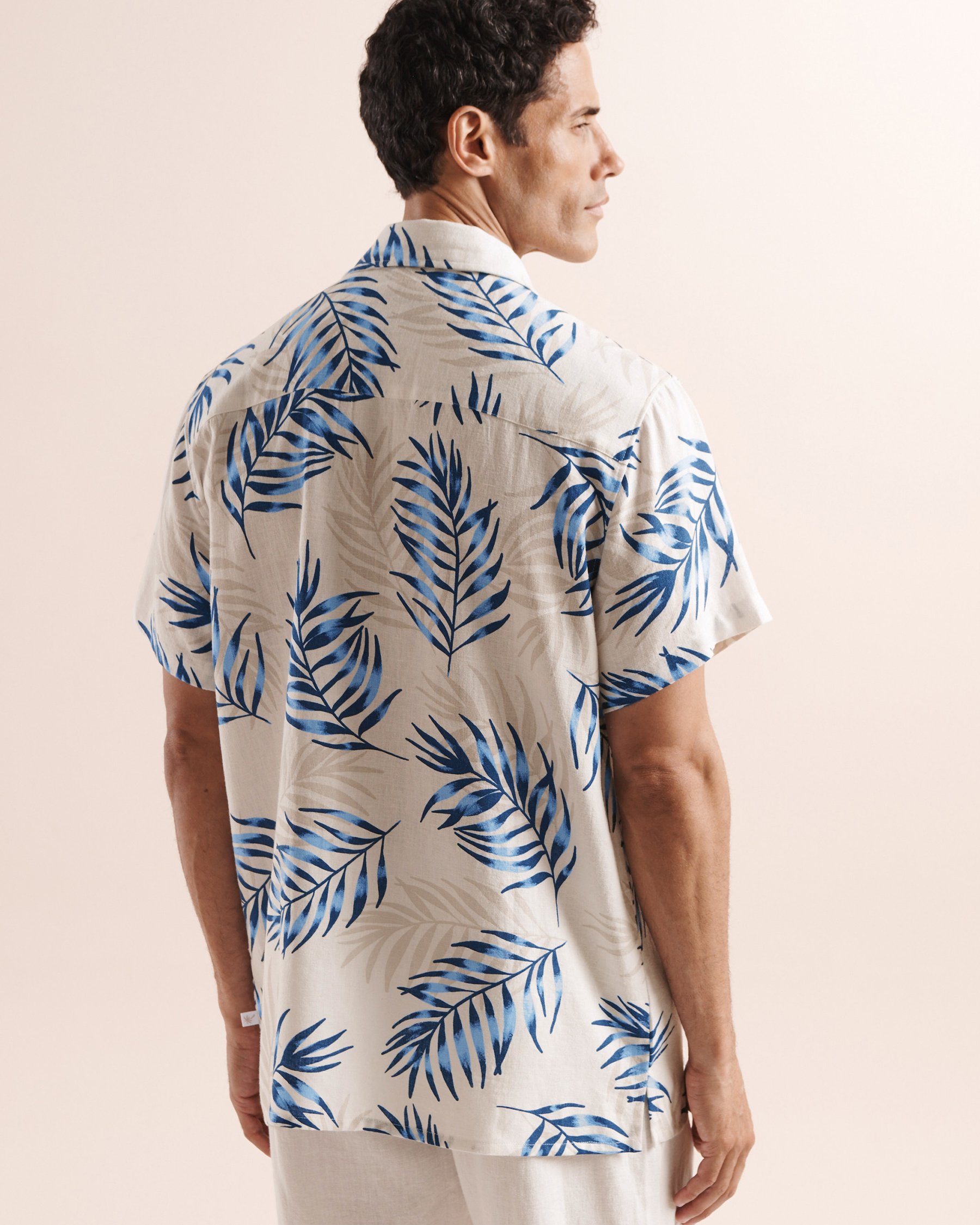 OFF THE BEACH Chemise à manches courtes en mélange de lin Bleu, beige et blanc 04100049 - View5