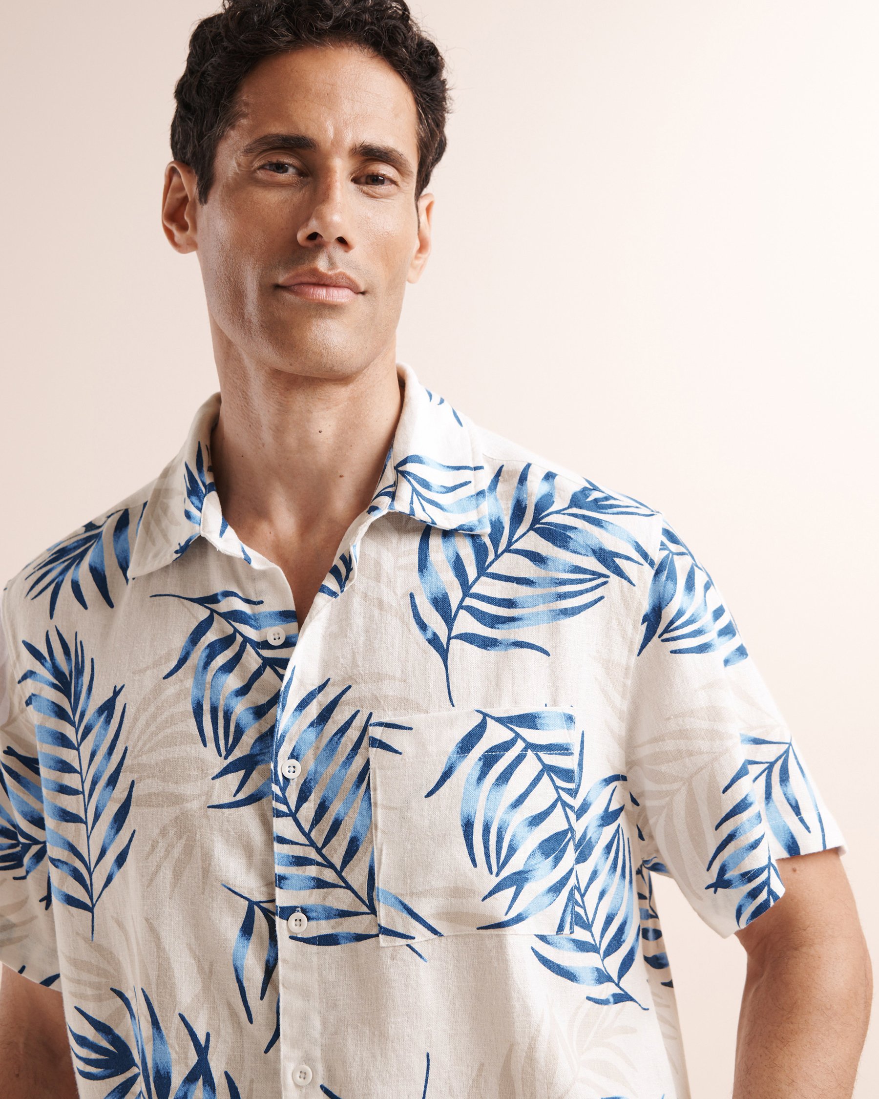 OFF THE BEACH Chemise à manches courtes en mélange de lin Bleu, beige et blanc 04100049 - View6