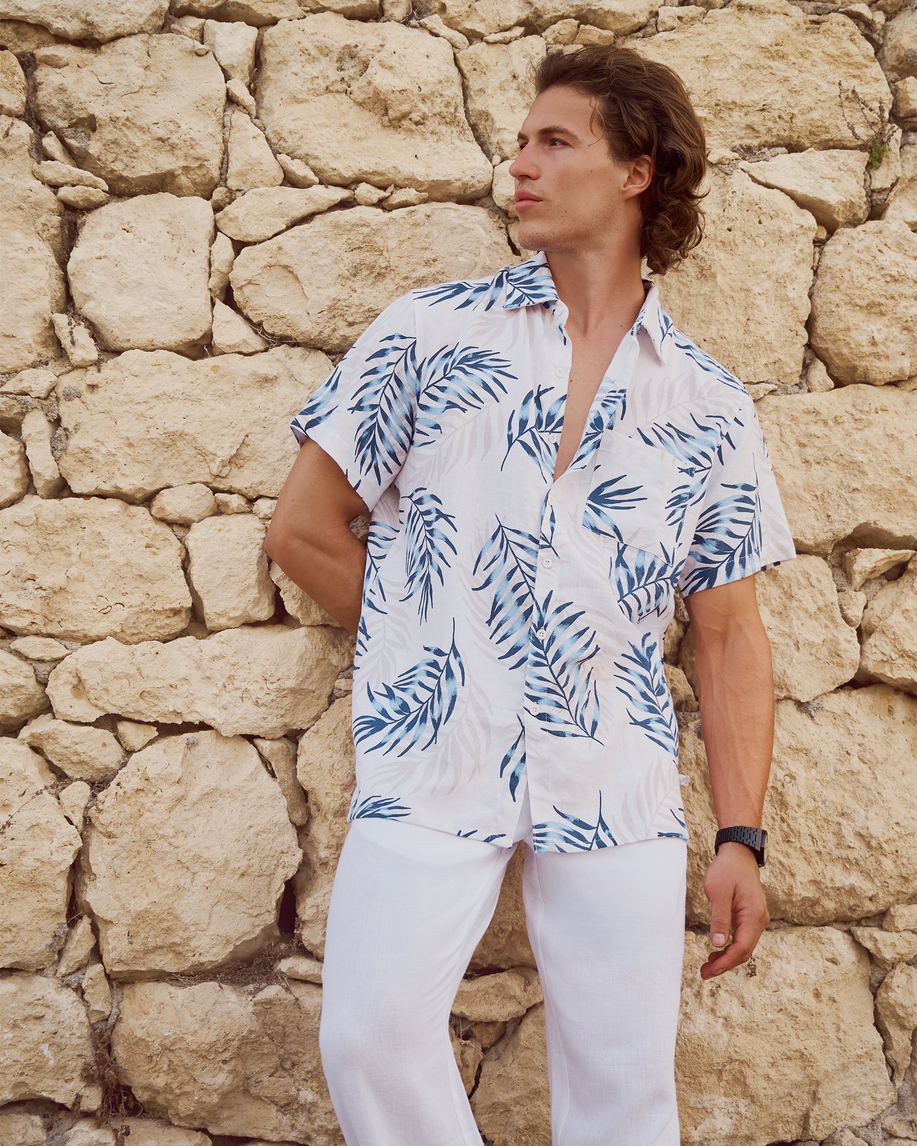 OFF THE BEACH Chemise à manches courtes en mélange de lin Bleu, beige et blanc 04100049 - View1