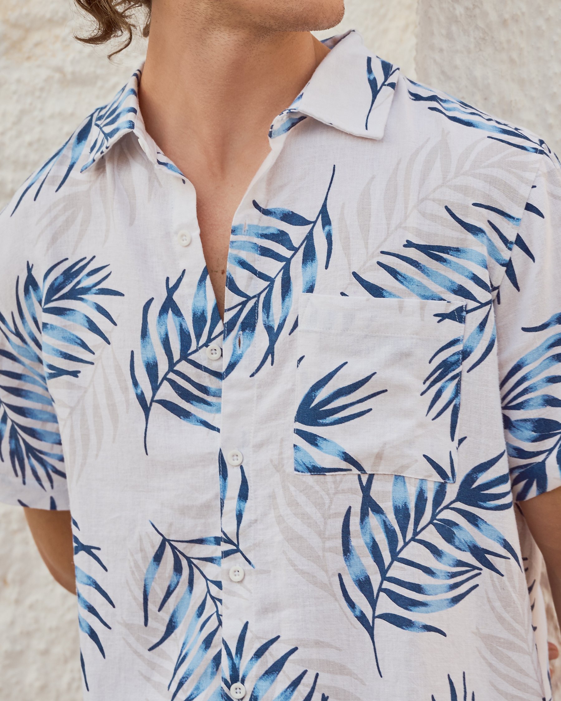 OFF THE BEACH Chemise à manches courtes en mélange de lin Bleu, beige et blanc 04100049 - View2