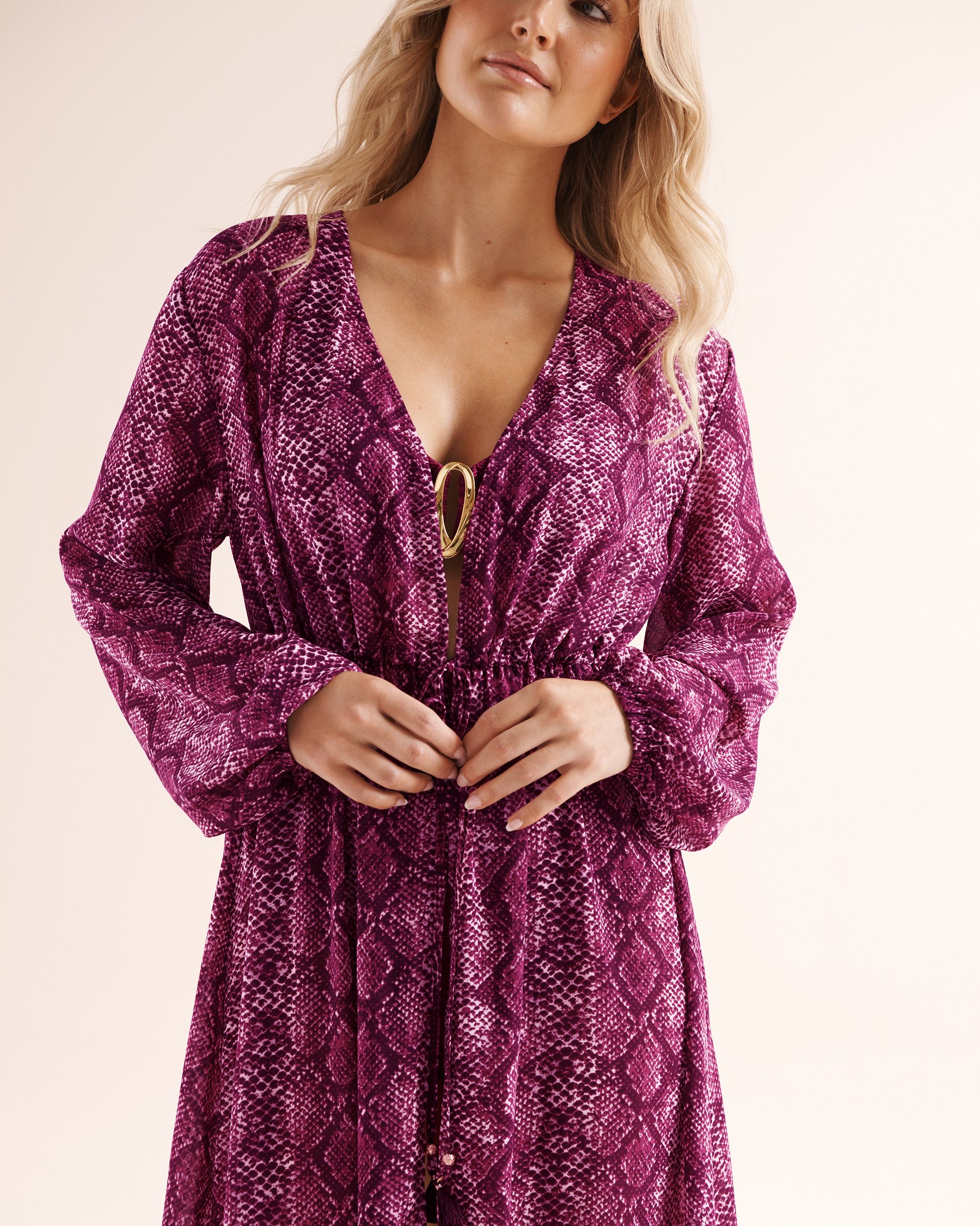 SANTEMARE Kimono maxi à imprimé serpent Violet 02400070 - View10