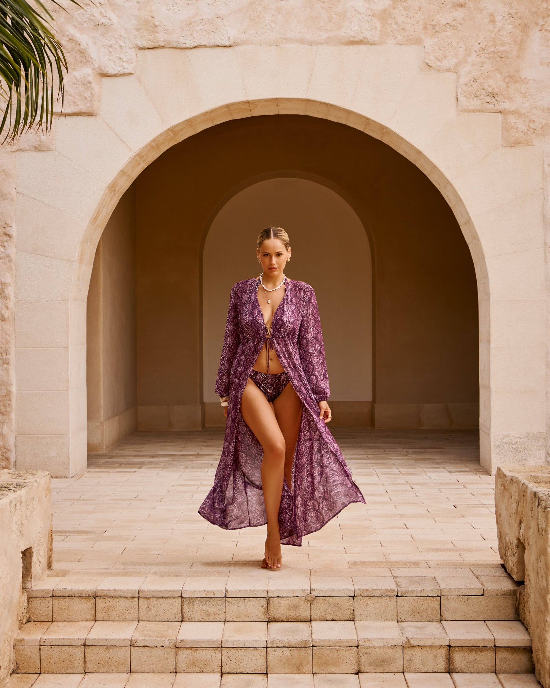 SANTEMARE Kimono maxi à imprimé serpent Violet 02400070 - View1