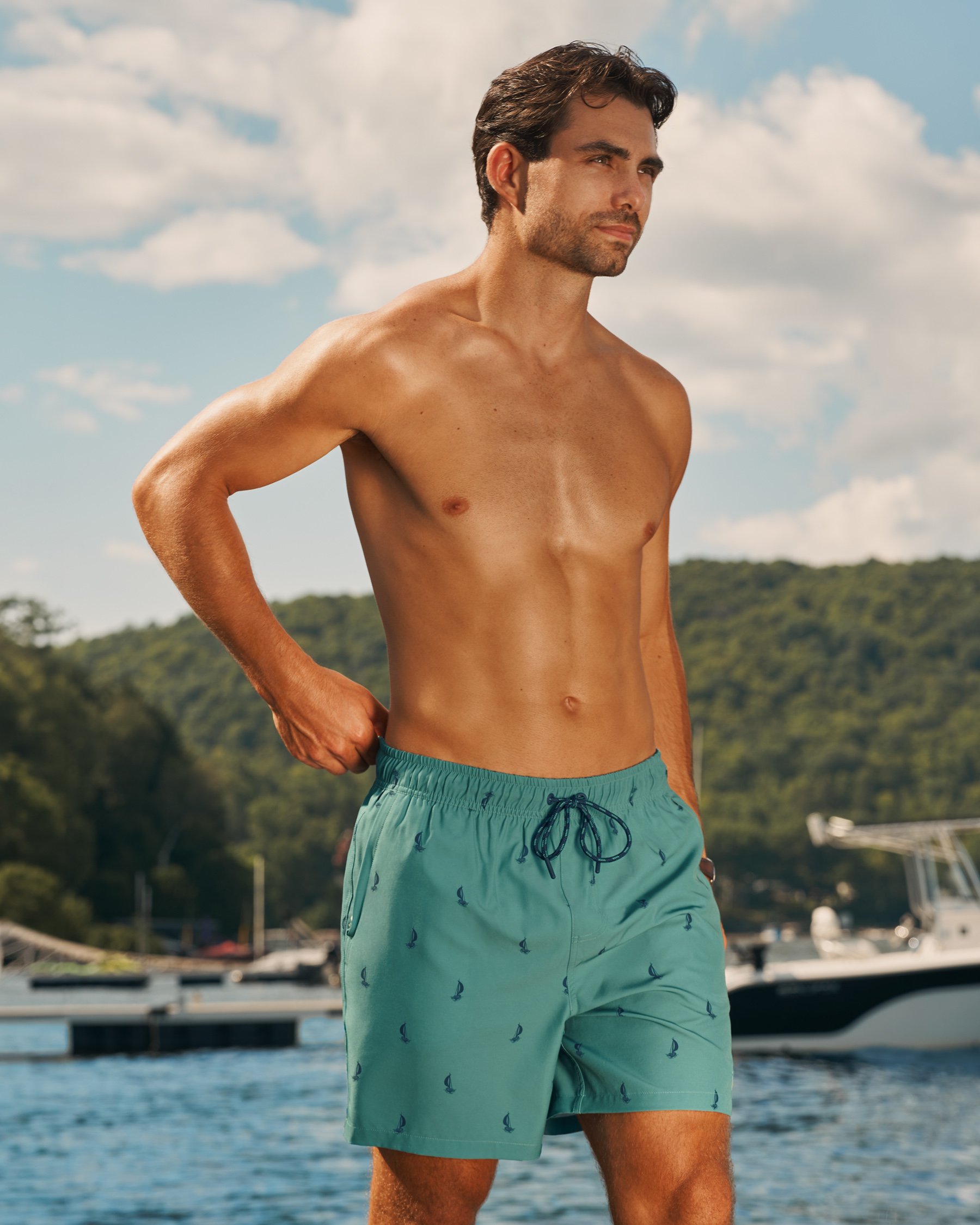 SHORELINE SEVEN Sailboat Compressive Liner 6'' Volley Swimsuit Teal 03100094 - View1