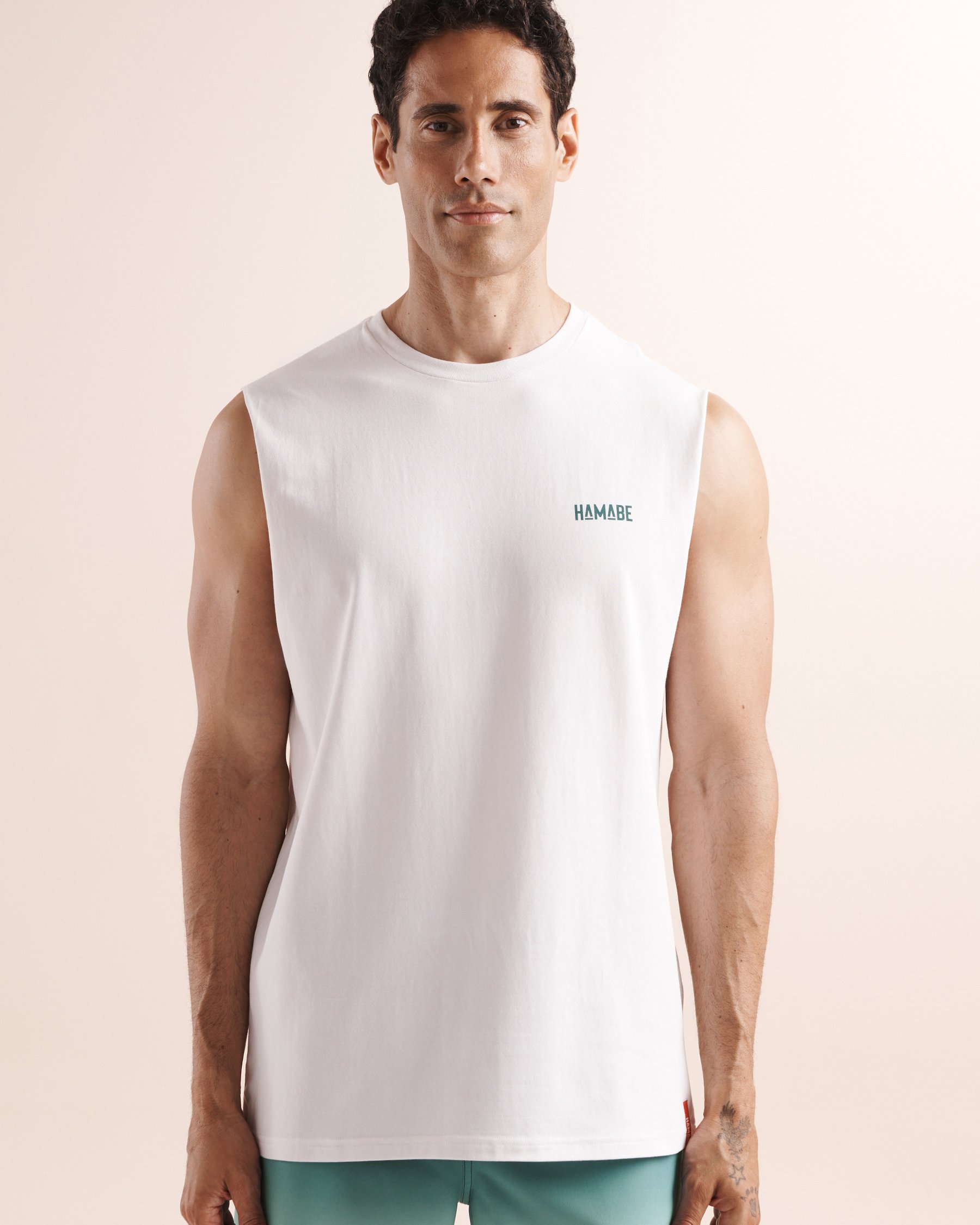 HAMABE Signature Print Muscle Tank Top White and blue 04100080 - View6