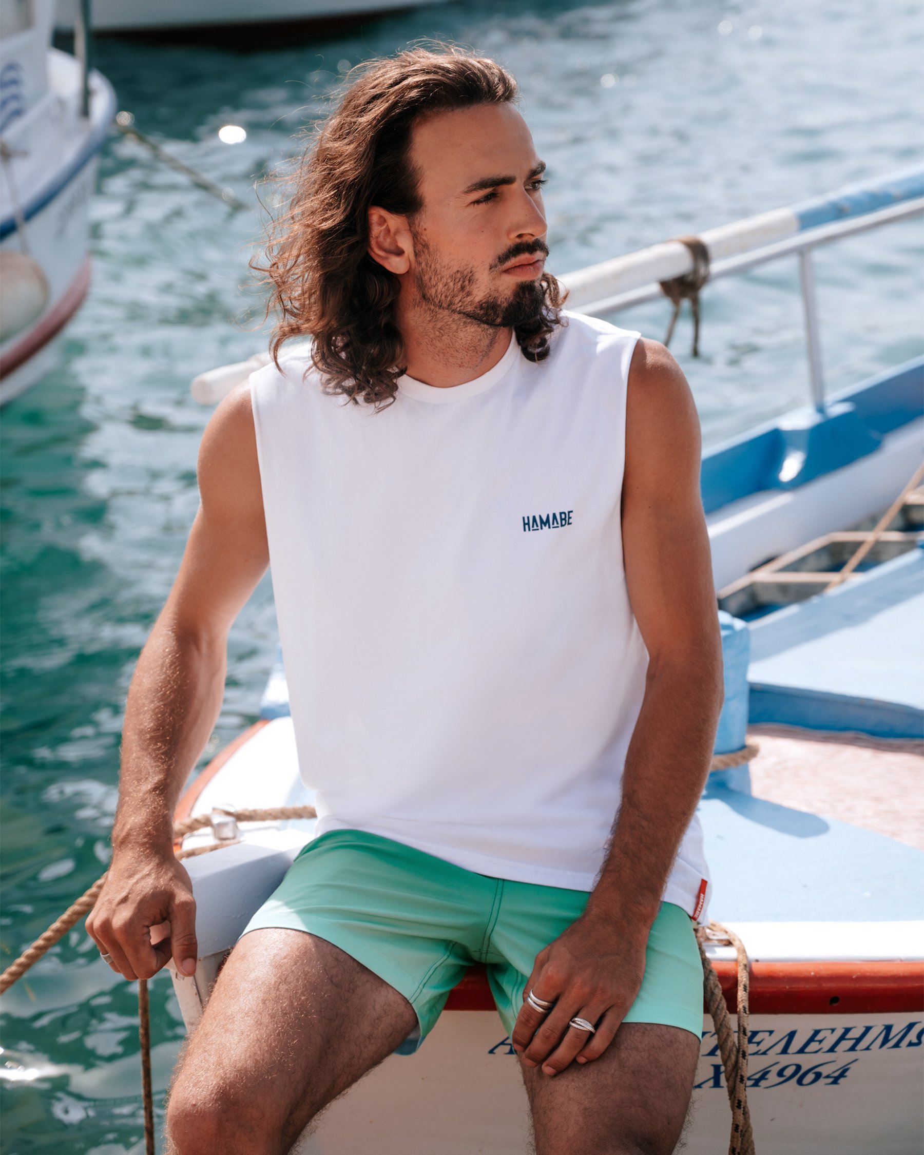 HAMABE Signature Print Muscle Tank Top White and blue 04100080 - View1