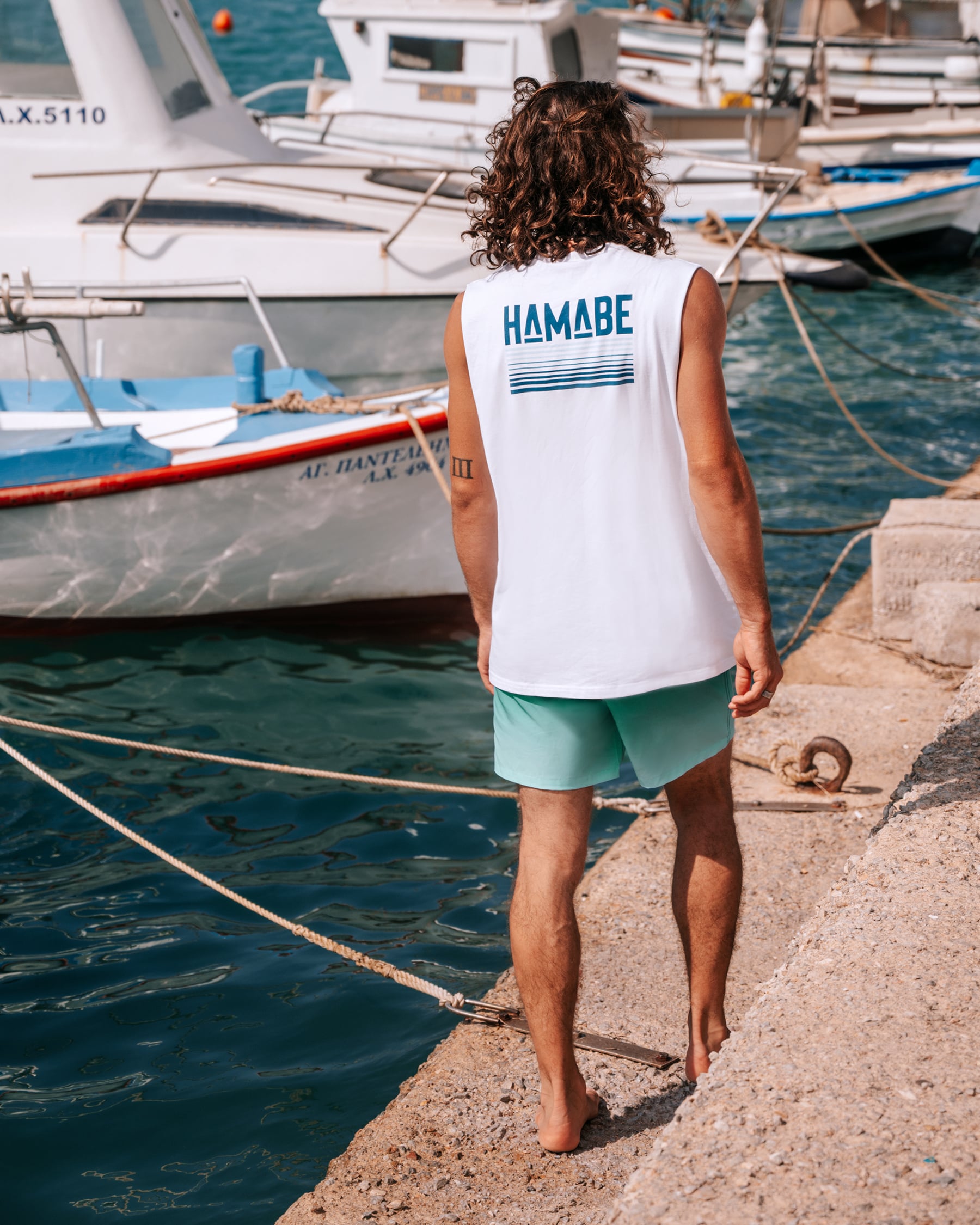HAMABE Signature Print Muscle Tank Top White and blue 04100080 - View2