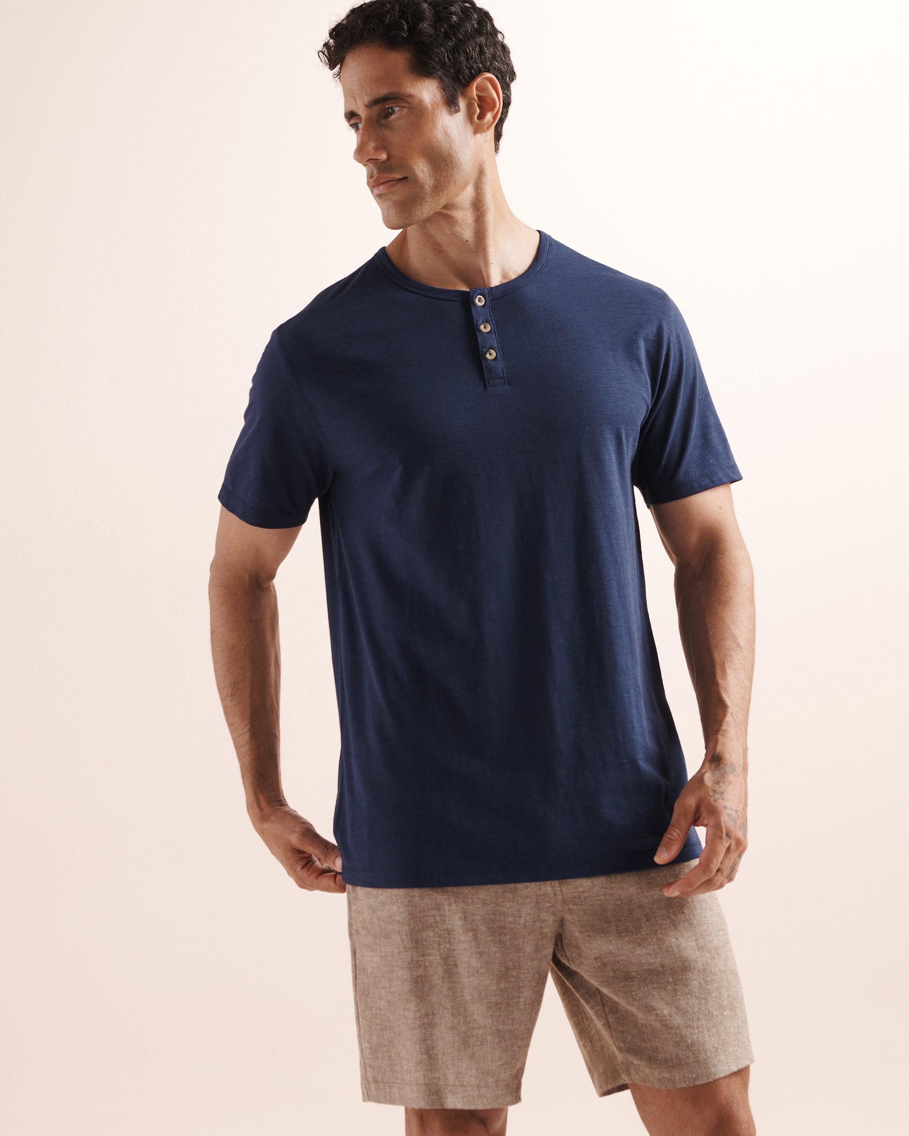 OFF THE BEACH Slub Henley T-Shirt Blue 04100076 - View1