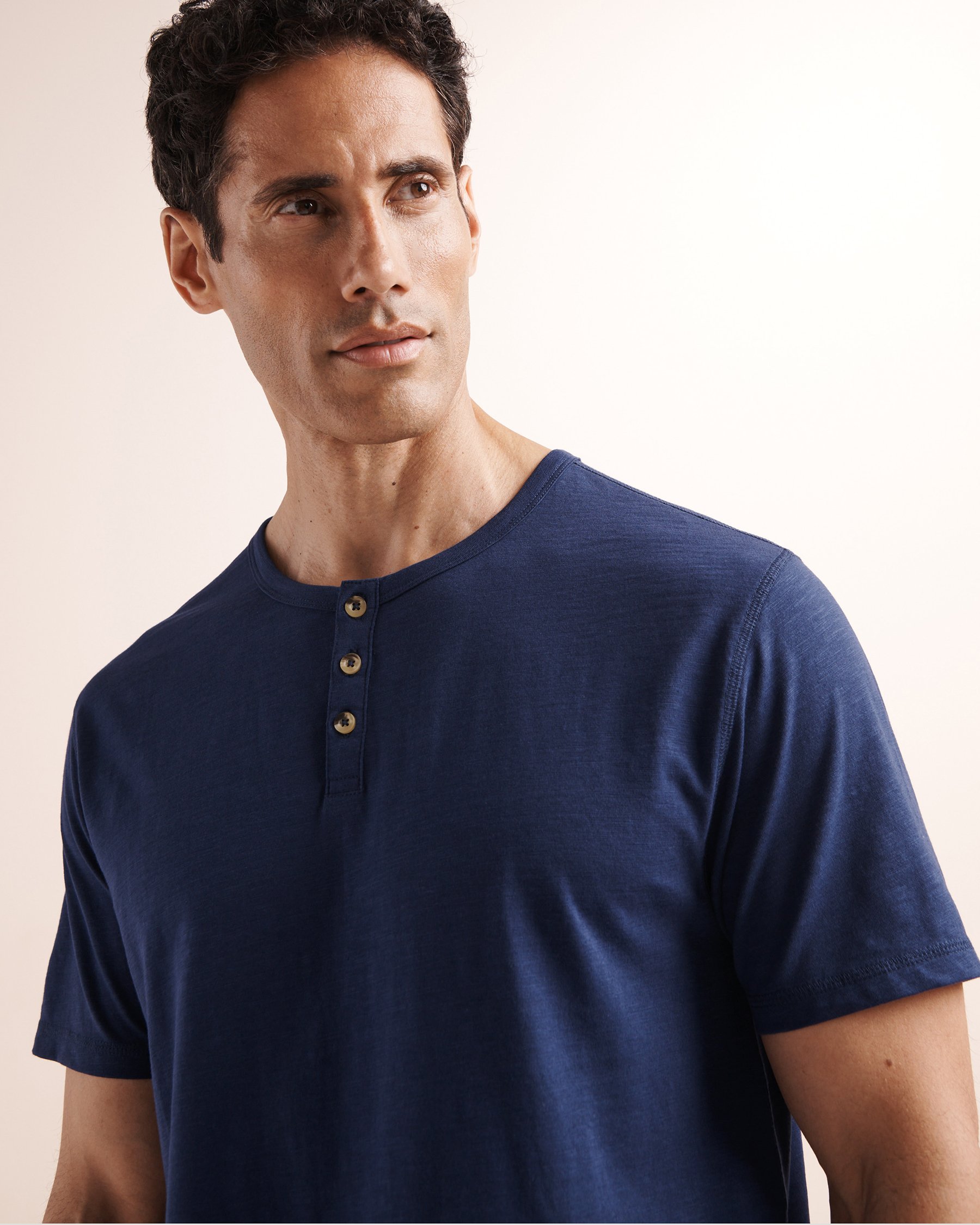 OFF THE BEACH Slub Henley T-Shirt Blue 04100076 - View3