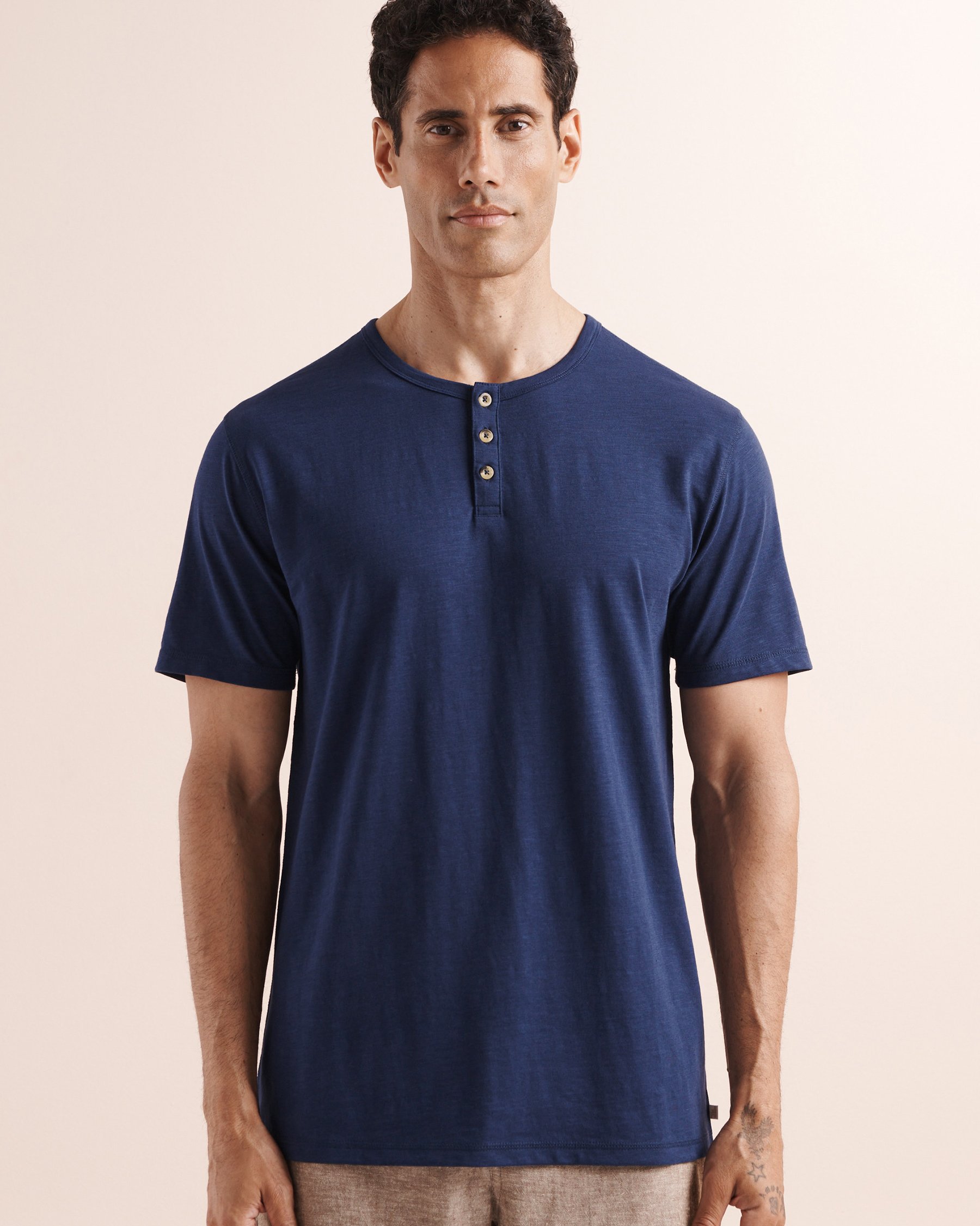 OFF THE BEACH Slub Henley T-Shirt Blue 04100076 - View4