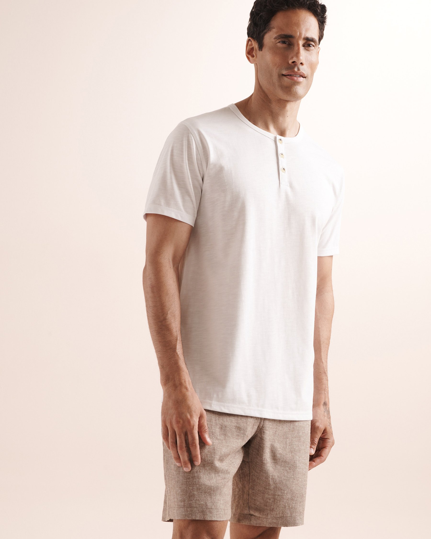 OFF THE BEACH Slub Henley T-Shirt White 04100076 - View1