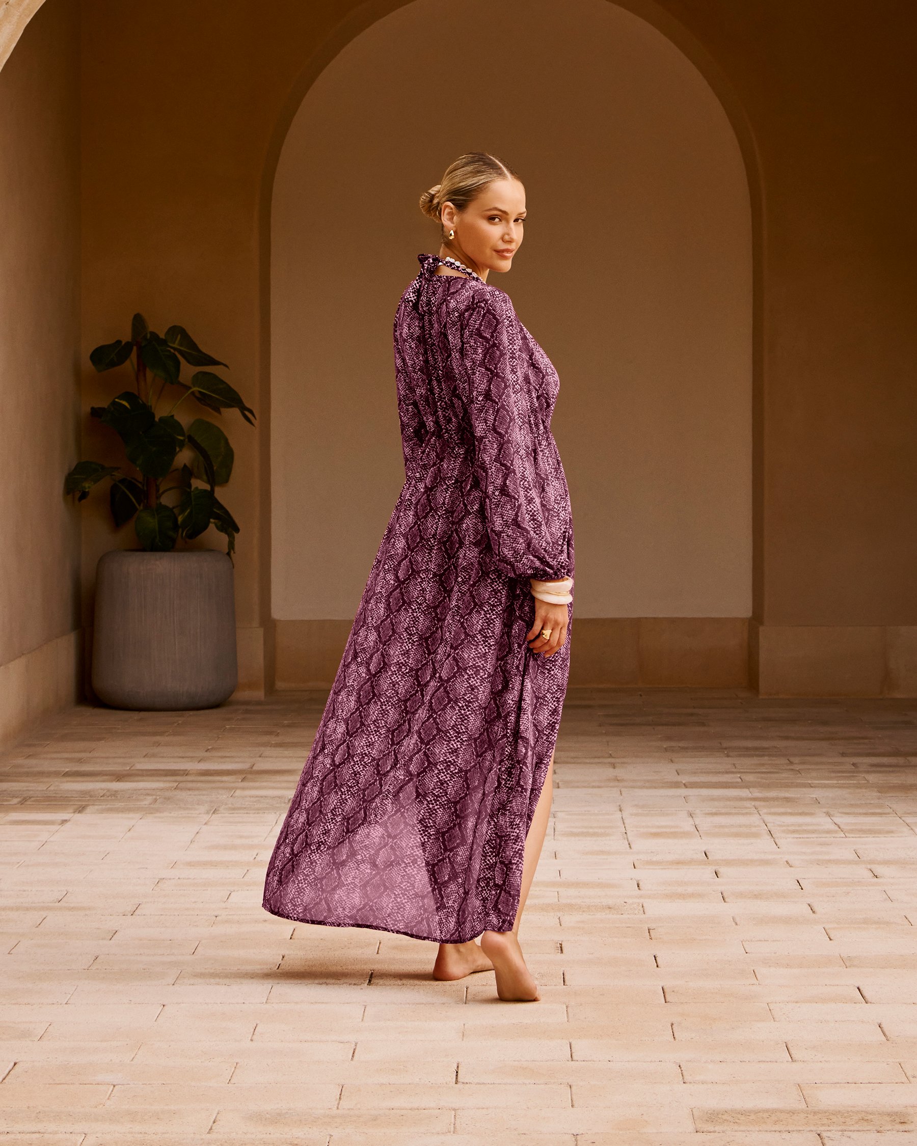 SANTEMARE Kimono maxi à imprimé serpent Violet 02400070 - View3