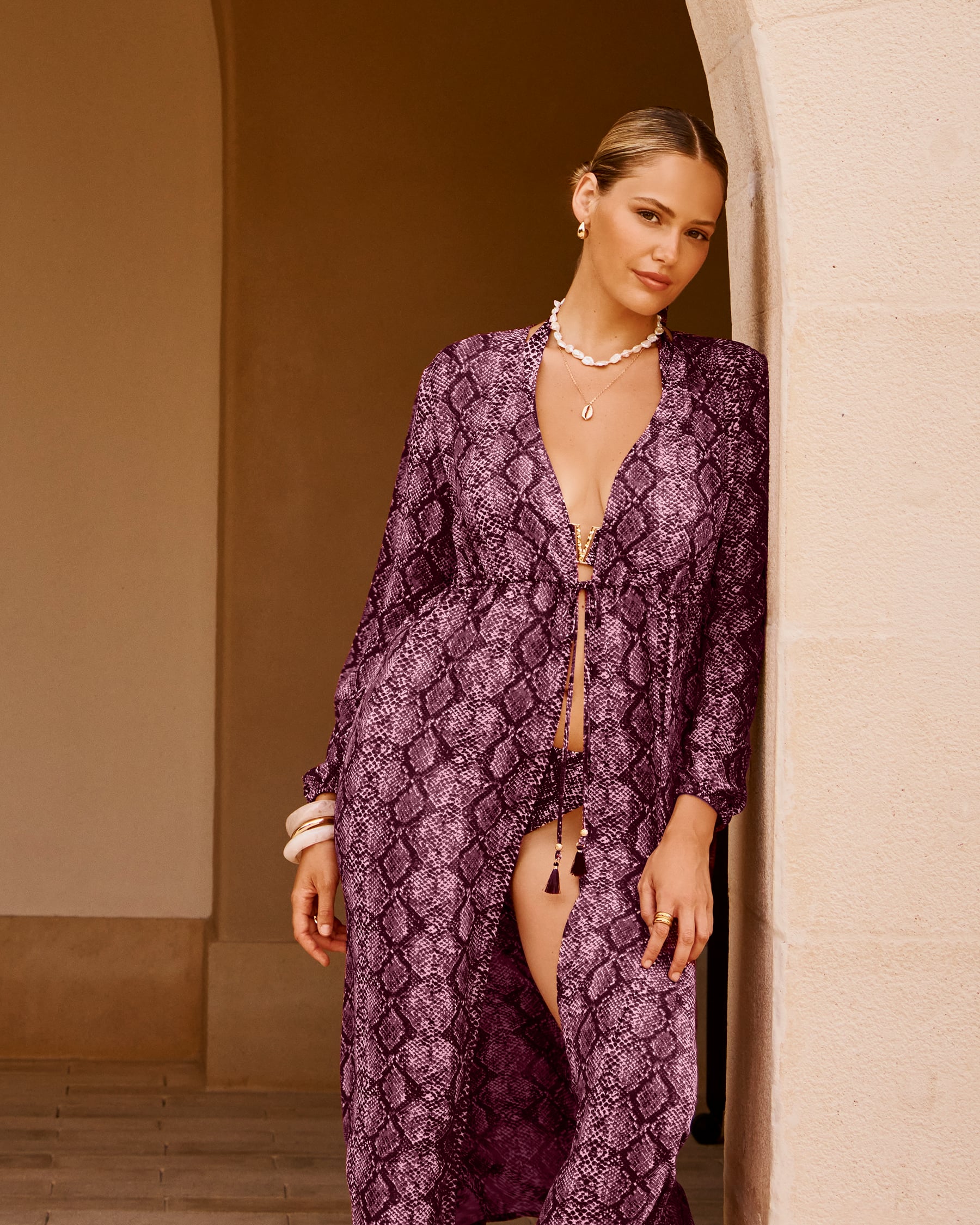 SANTEMARE Kimono maxi à imprimé serpent Violet 02400070 - View5