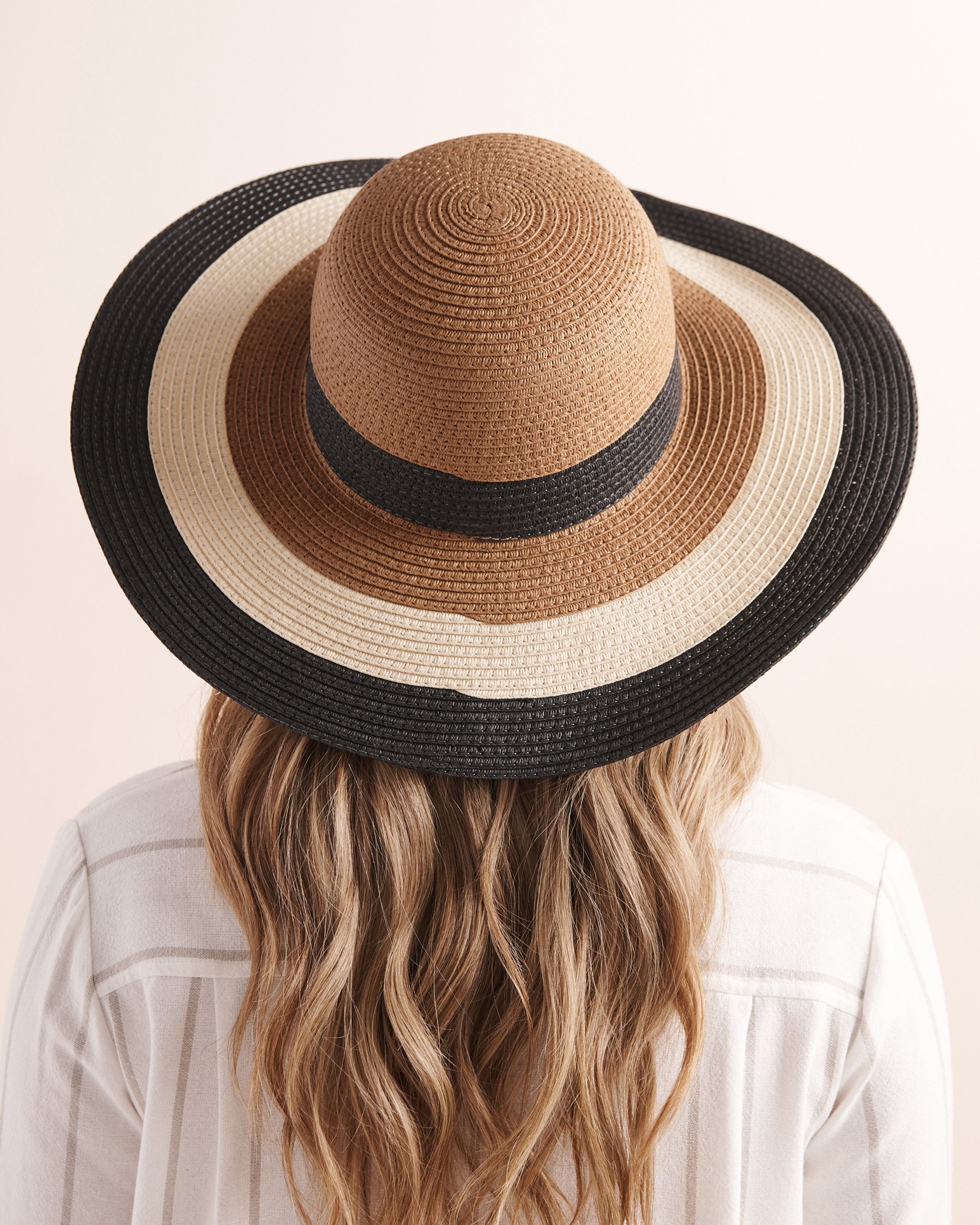 BIKINI VILLAGE Chapeau à bord tricolore Beige, blanc et noir 02500025 - View2
