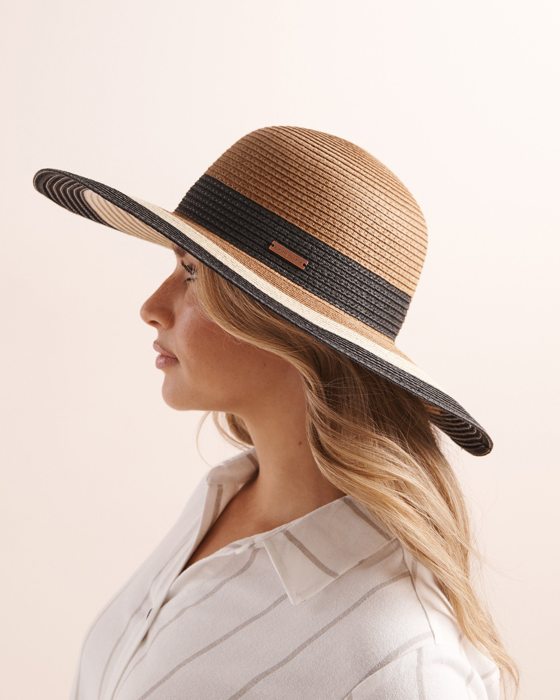 BIKINI VILLAGE Chapeau à bord tricolore Beige, blanc et noir 02500025 - View3