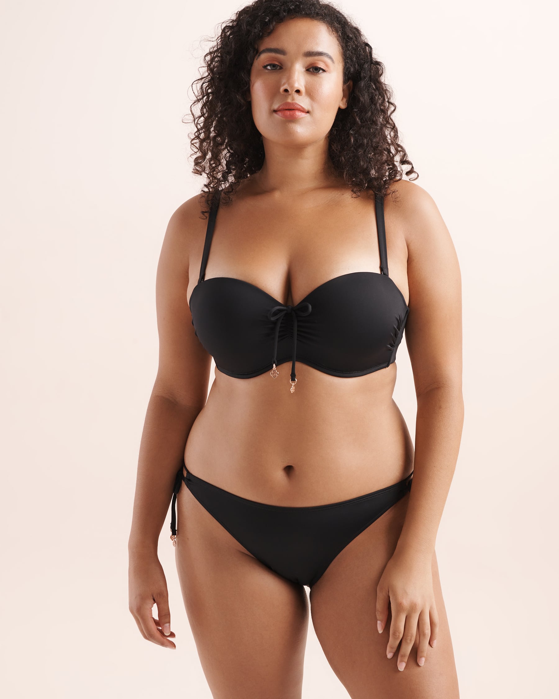 TURQUOISE COUTURE Front Tie D Cup Bandeau Bikini Top Black 01200156 - View4