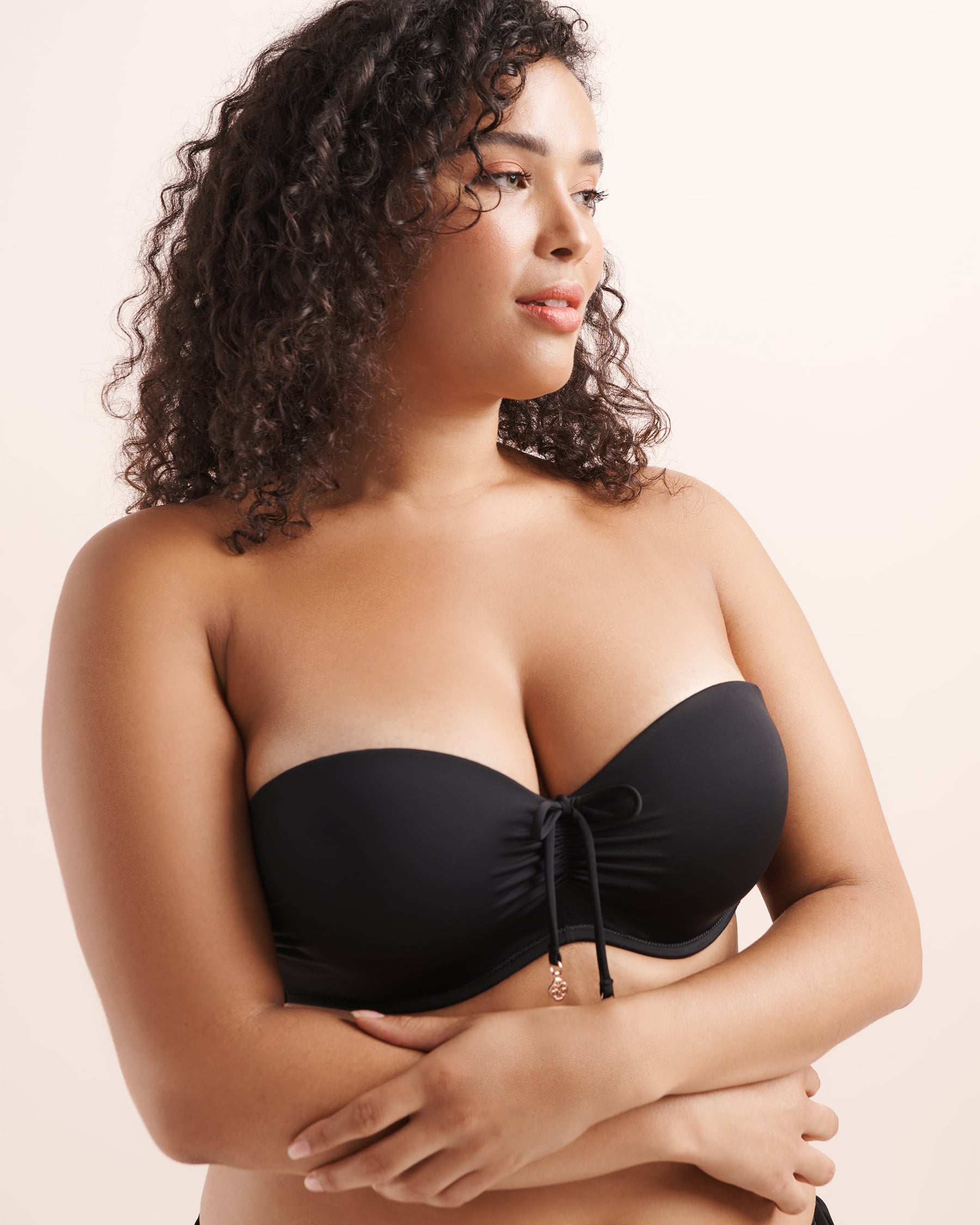 TURQUOISE COUTURE Front Tie D Cup Bandeau Bikini Top Black 01200156 - View7