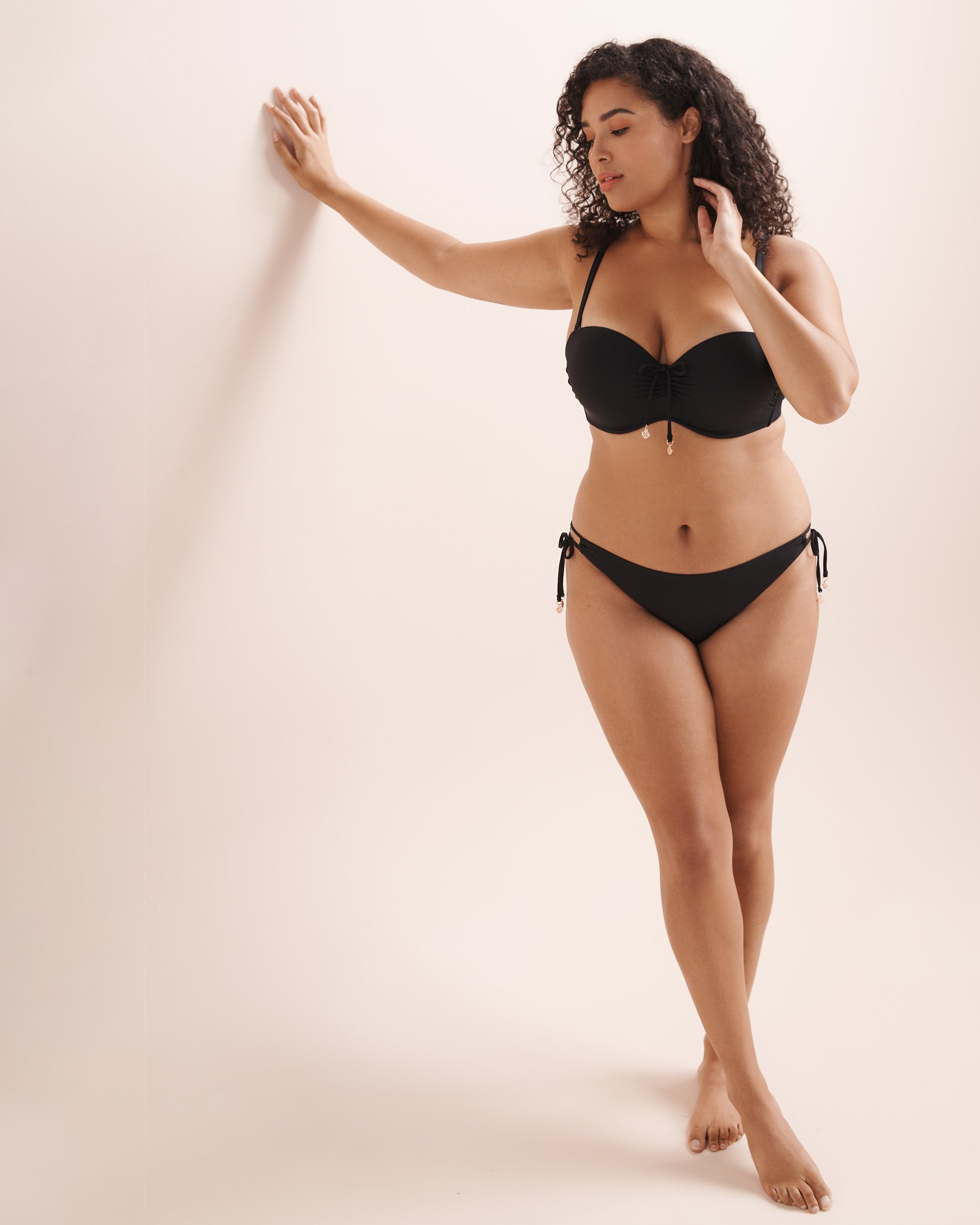 TURQUOISE COUTURE Front Tie D Cup Bandeau Bikini Top Black 01200156 - View8
