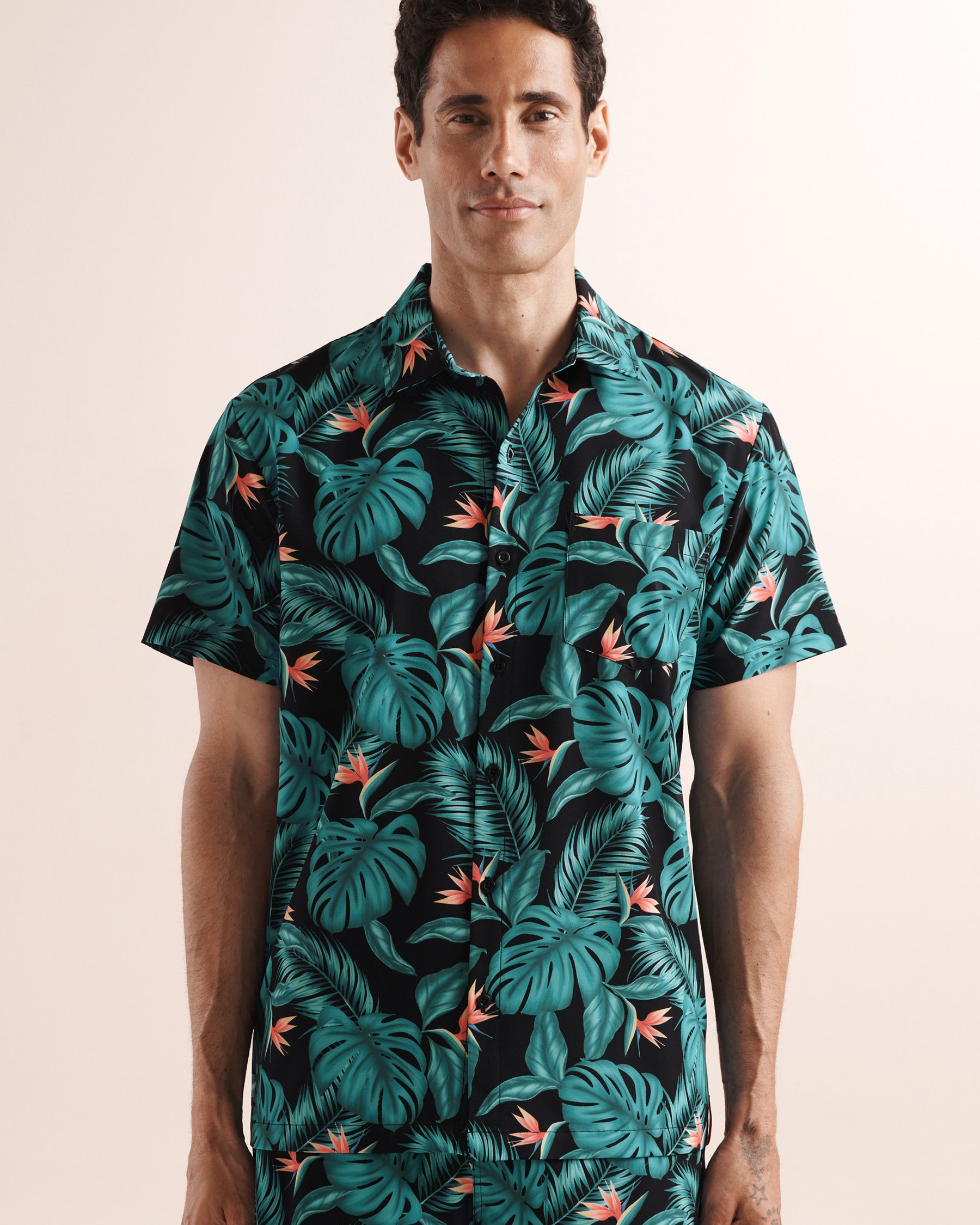 HAMABE Chemise à manches courtes à imprimé tropical Noir, bleu et rouge 04100078 - View6
