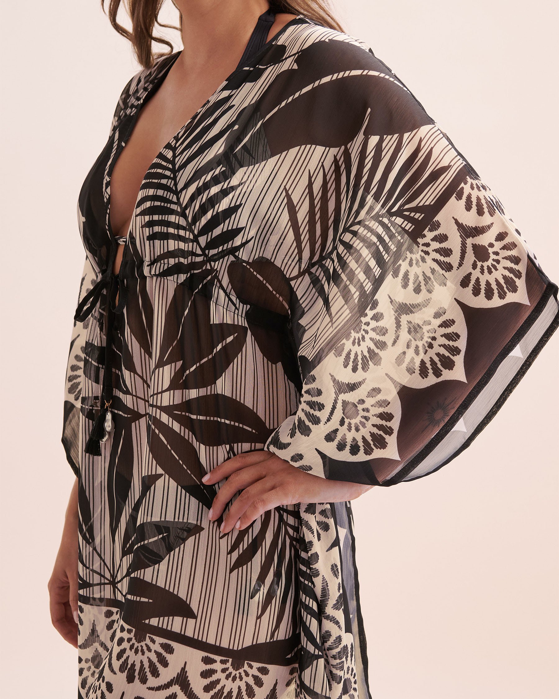 BLEU ROD BEATTIE Island Time Chiffon Caftan White and black RBIT26802 - View3