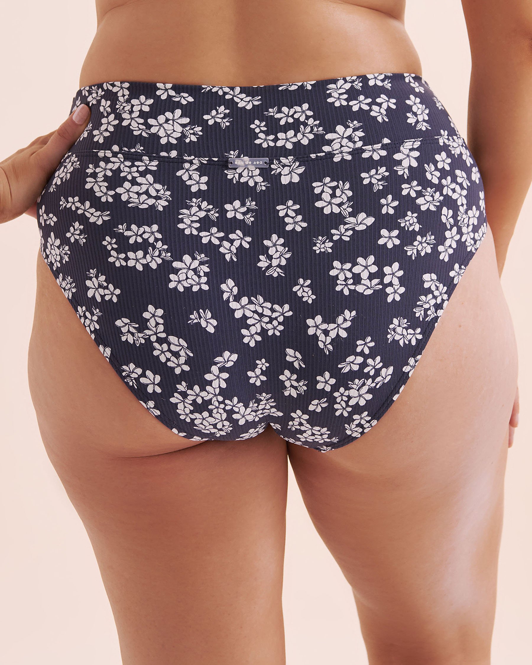 EAU DE SEA Ribbed High-Rise Brazilian Bikini Bottom Blue and white 01300498 - View2